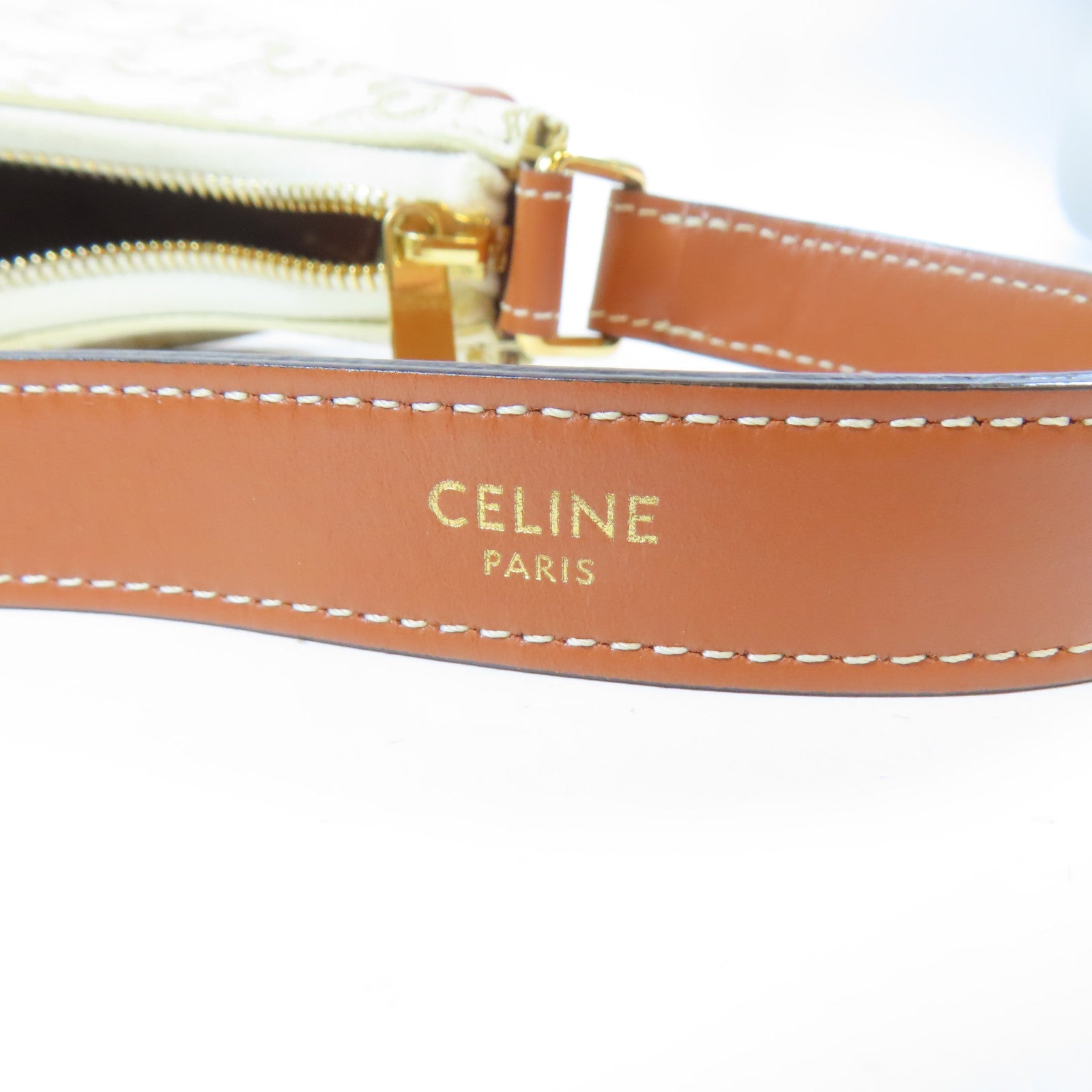 CELINE 塗層帆布Ava Bag金扣肩背袋白色