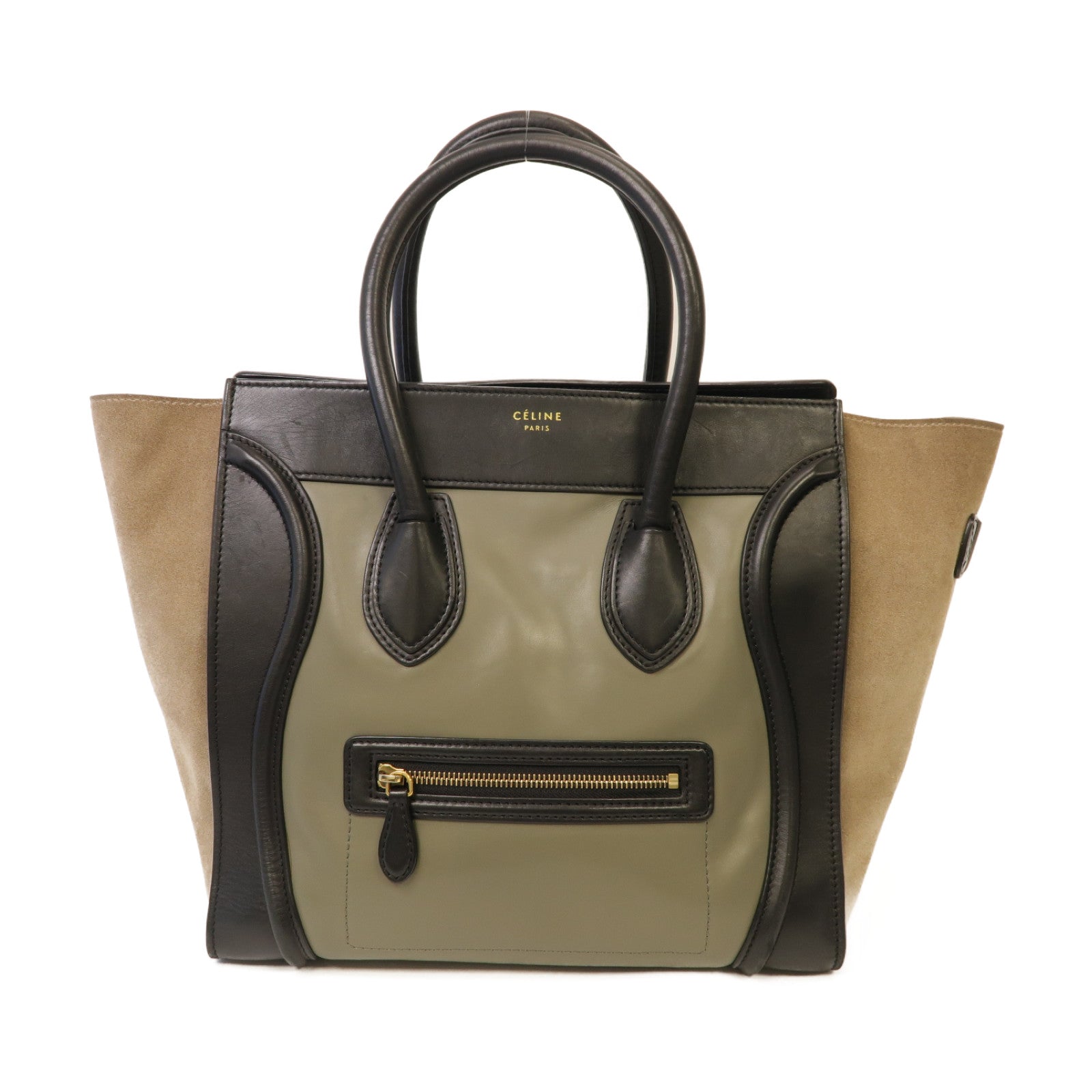 CELINE 牛皮皮革Luggage Bag金扣手挽袋黑色/綠色/灰色