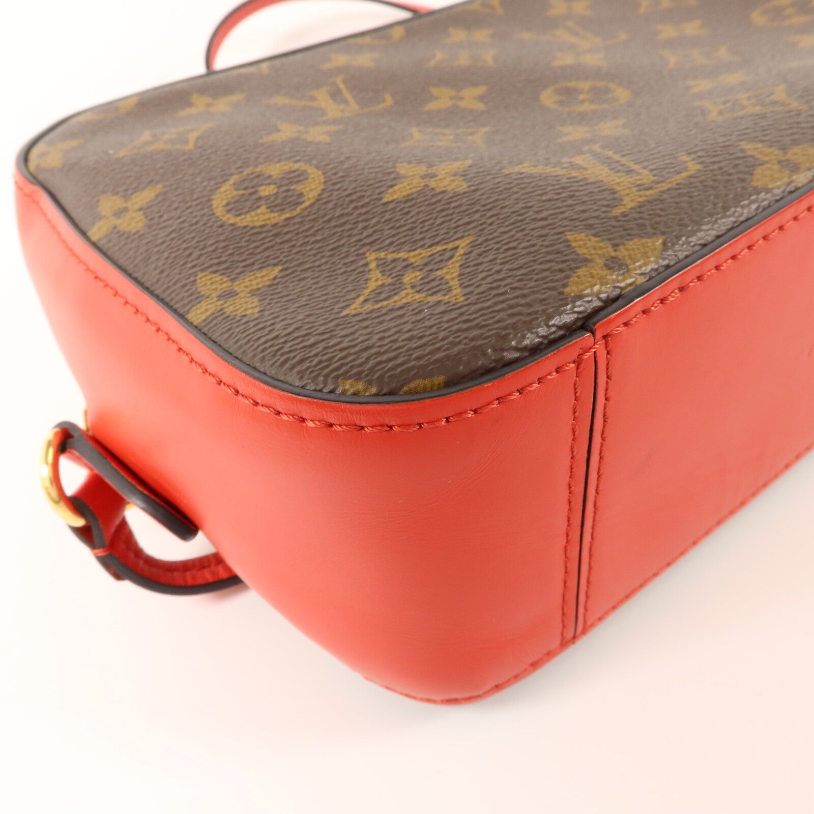LOUIS VUITTON Monogram Saintonge金扣手挽肩背兩用袋棕色/紅色