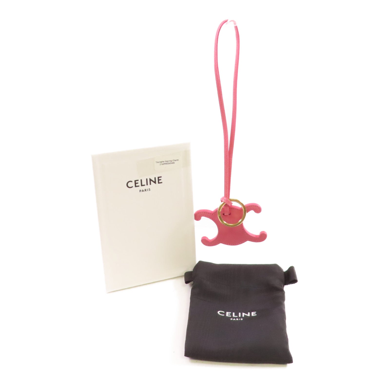 CELINE 牛皮皮革Triomphe Keyring Charm金扣掛飾粉紅色