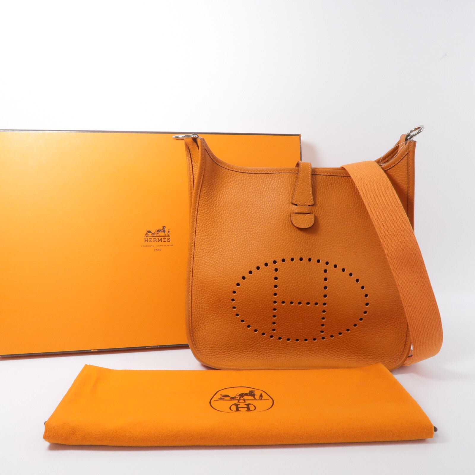 HERMES Clemence皮革Evelyne PM肩背袋Orange