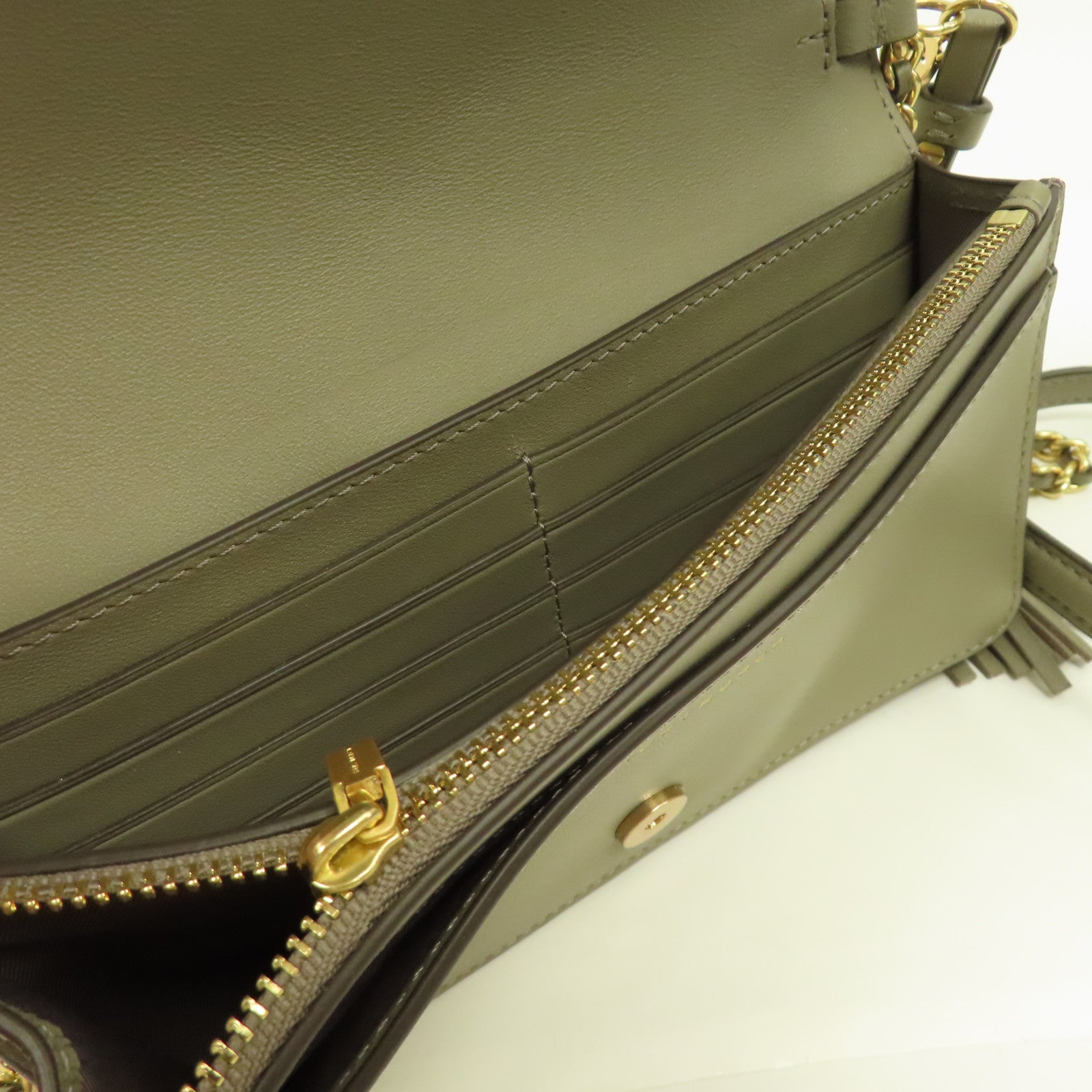 Tory Burch 牛皮皮革Chain Shoulder Bag金扣鏈帶肩背袋灰色