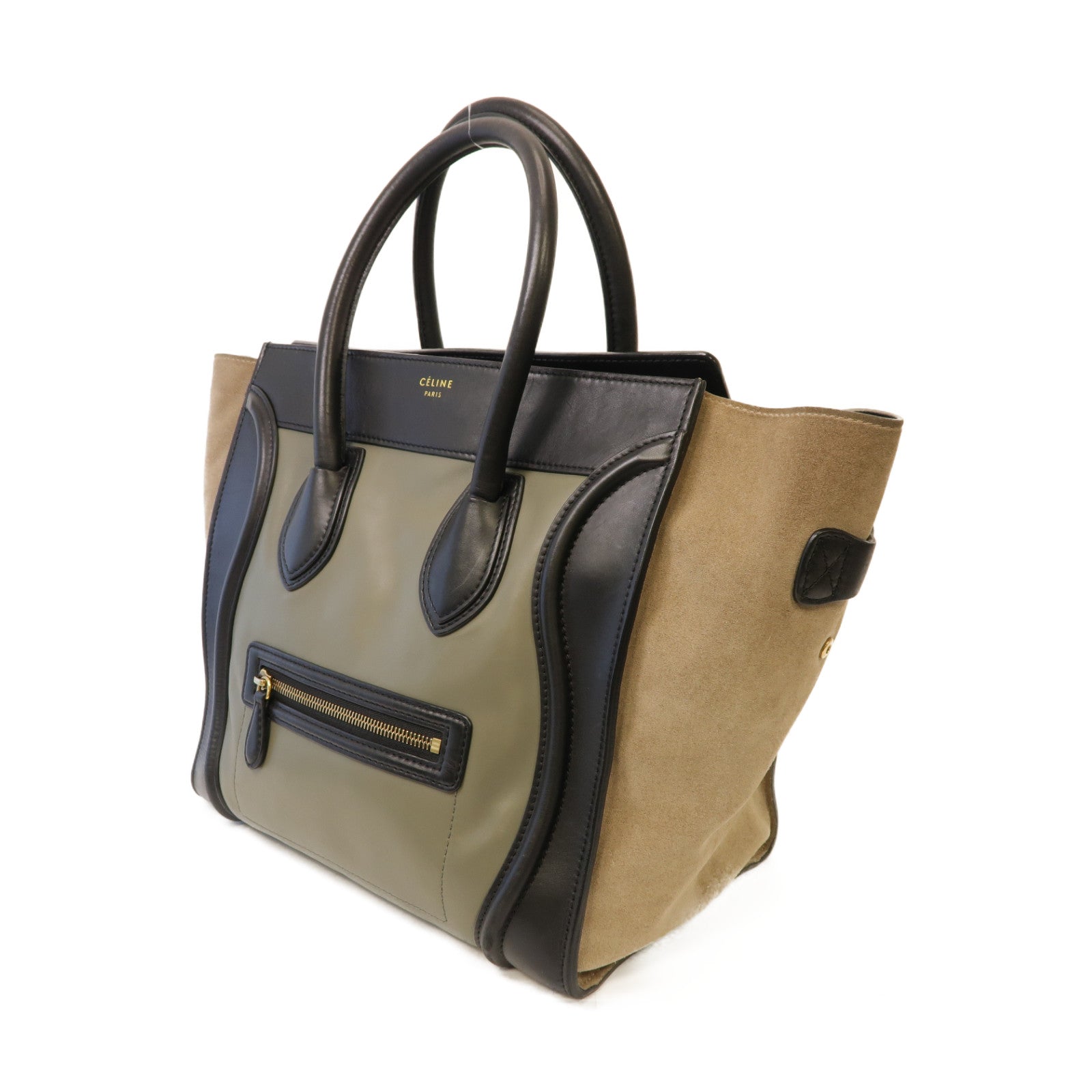 CELINE 牛皮皮革Luggage Bag金扣手挽袋黑色/綠色/灰色