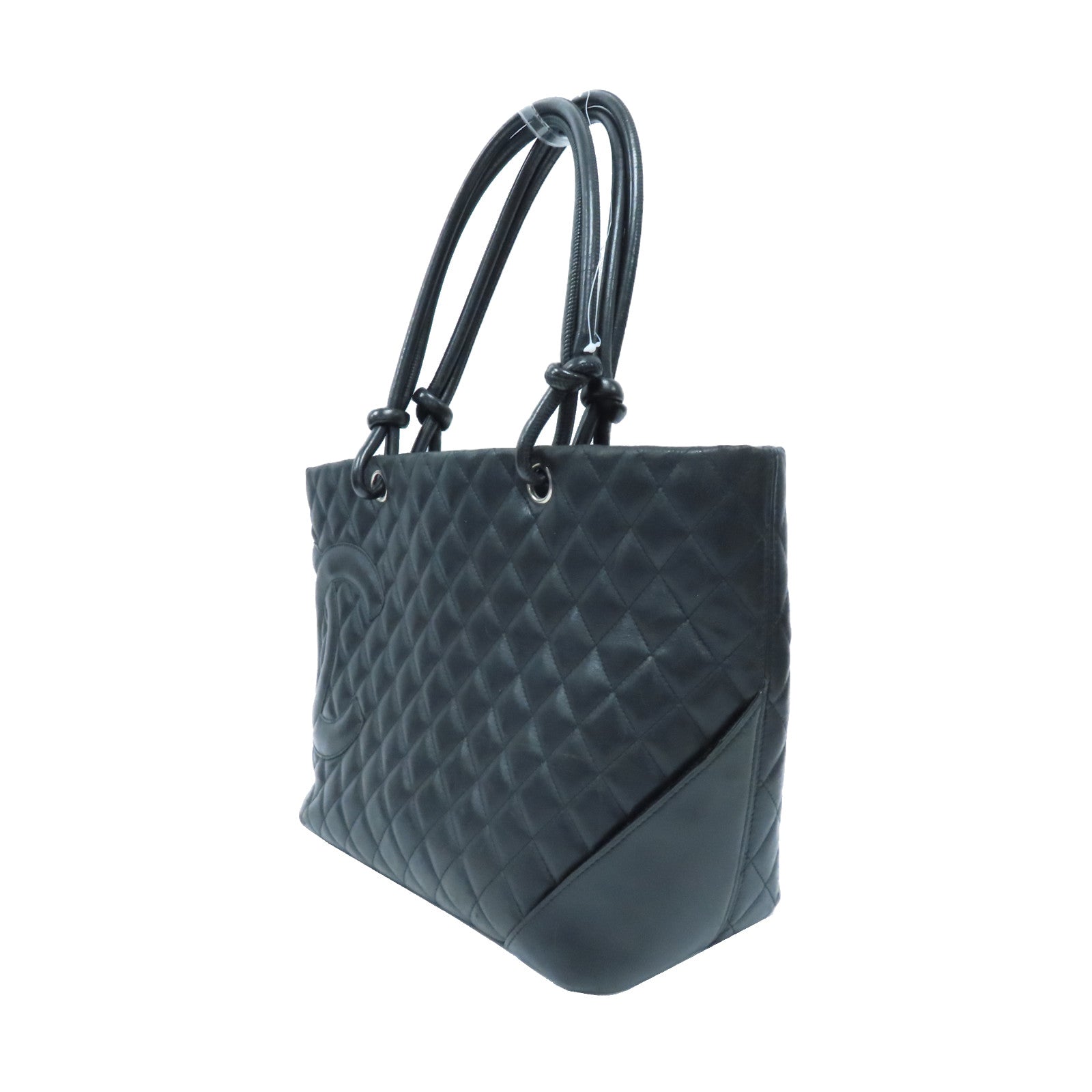 CHANEL 【激減優惠】菱格牛皮皮革Cambon Tote Bag銀扣手挽袋黑色