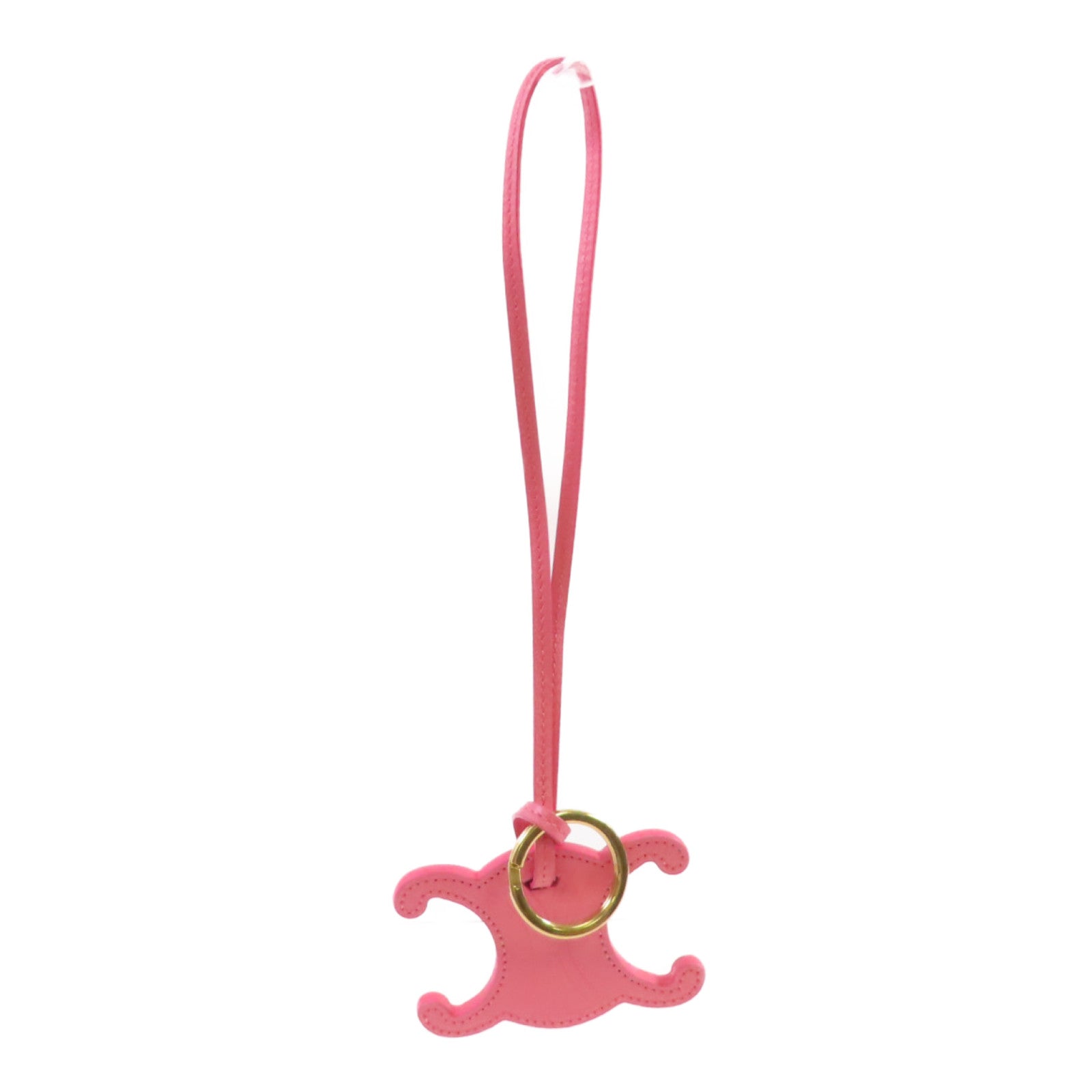 CELINE 牛皮皮革Triomphe Keyring Charm金扣掛飾粉紅色