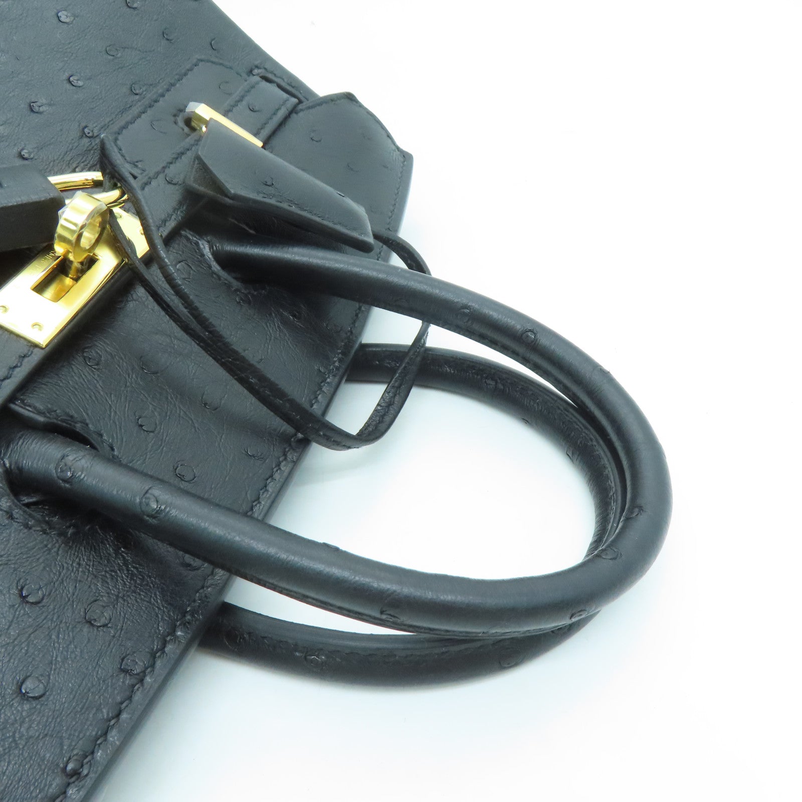 HERMES Ostrich皮革Birkin 25金扣手挽袋Noir/黑色