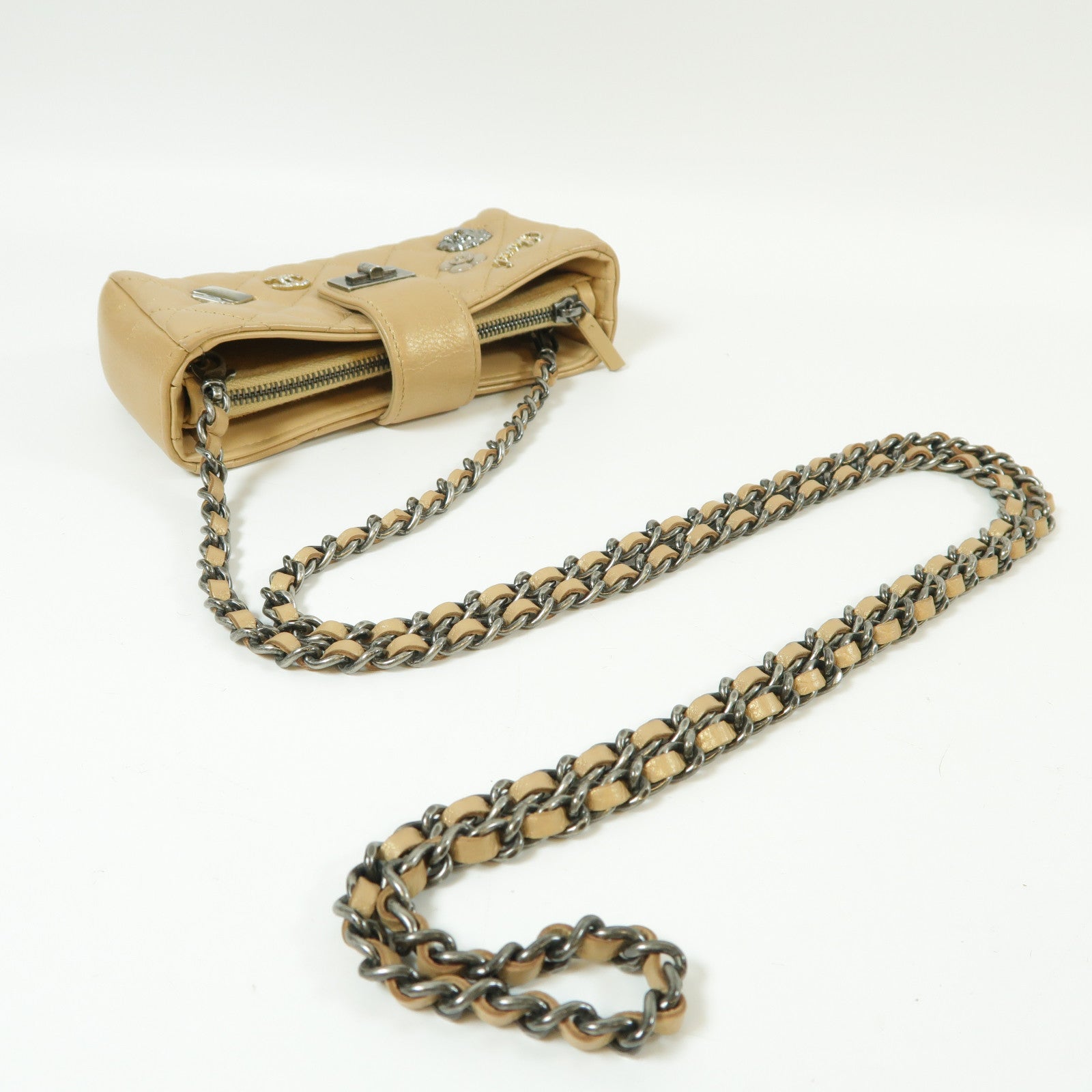 CHANEL 【激減優惠】菱格Caviar皮革Chain Shoulder銀扣鏈帶肩背袋金色