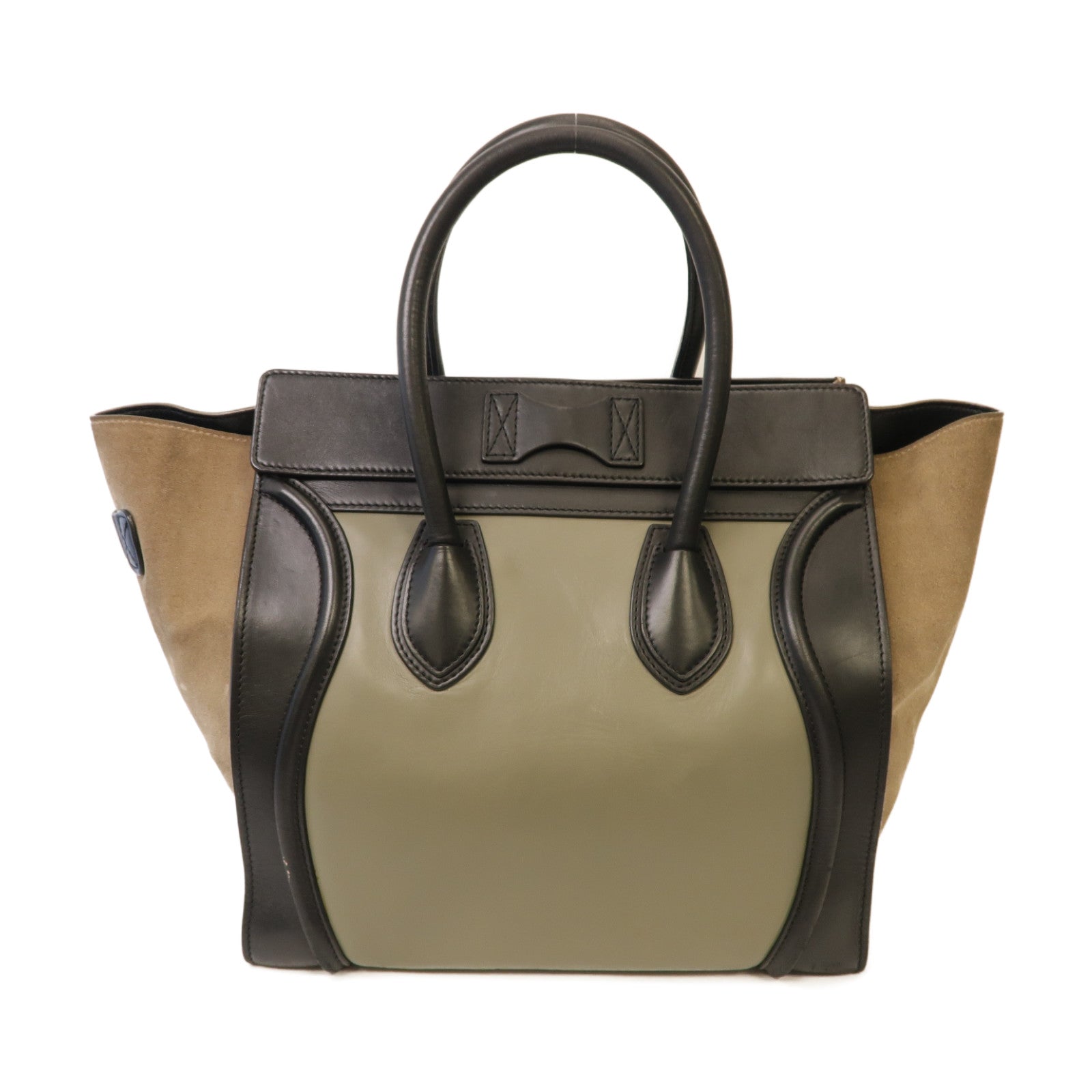 CELINE 牛皮皮革Luggage Bag金扣手挽袋黑色/綠色/灰色