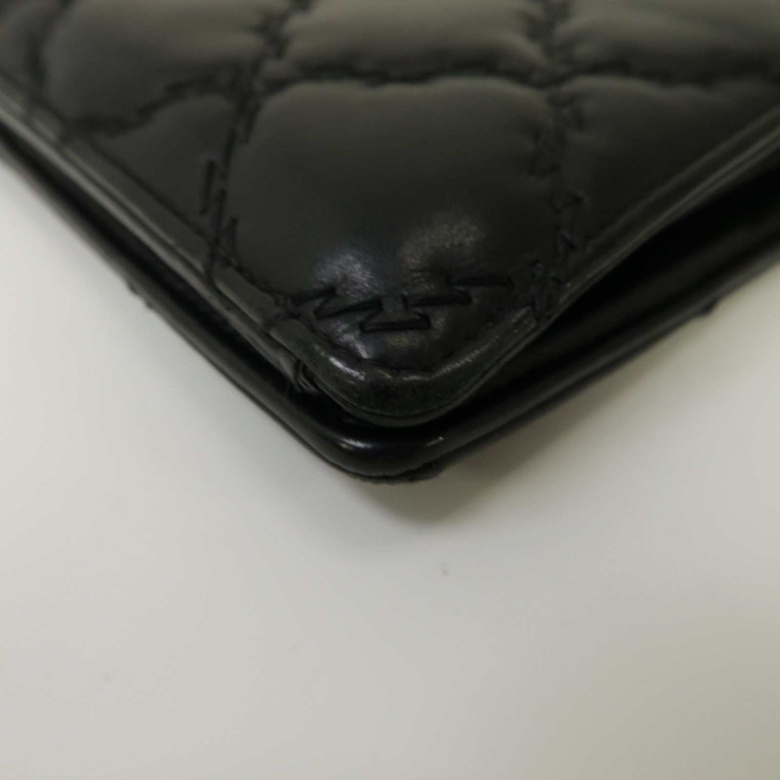 CHANEL 菱格牛皮皮革Long Wallet銀扣長錢包黑色