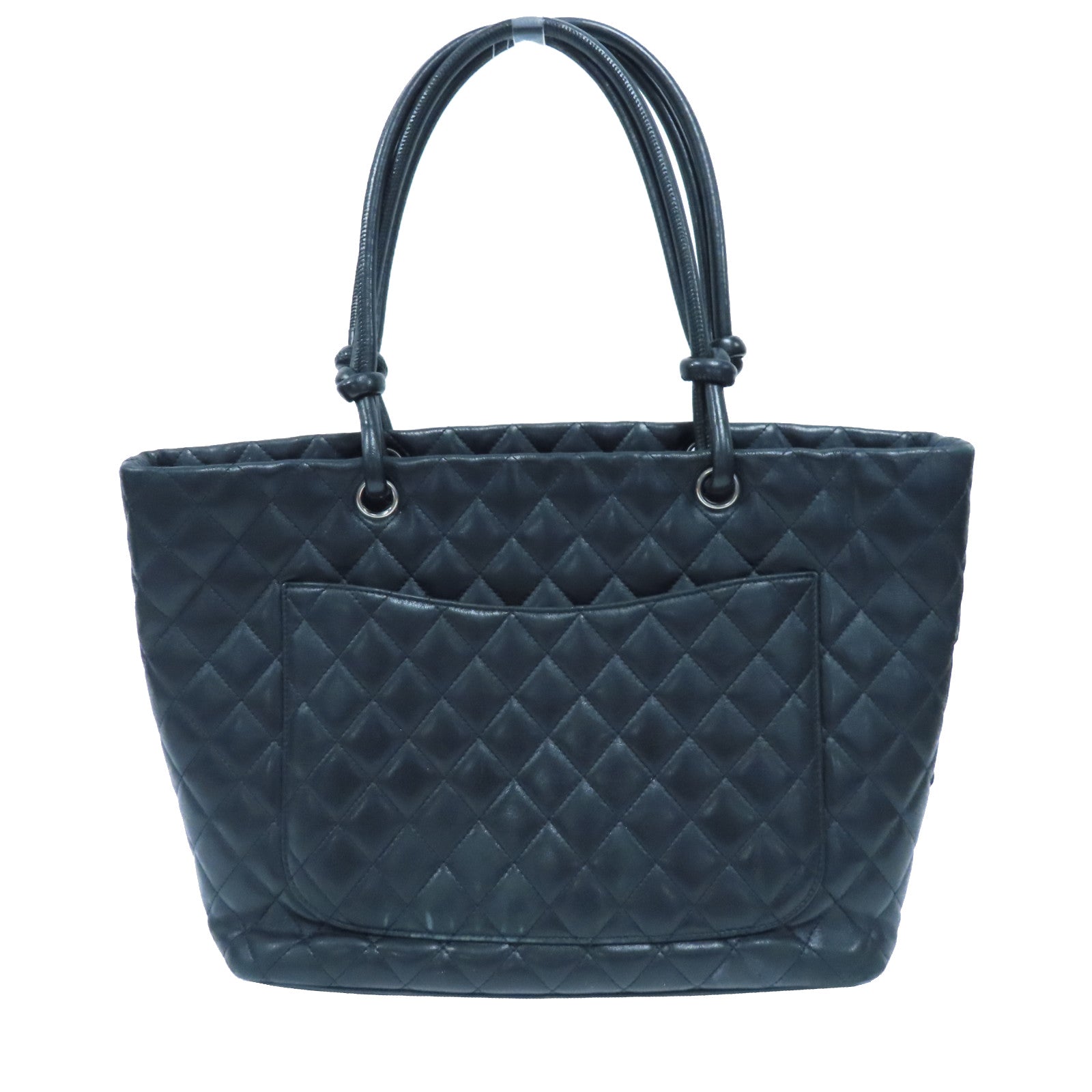 CHANEL 【激減優惠】菱格牛皮皮革Cambon Tote Bag銀扣手挽袋黑色