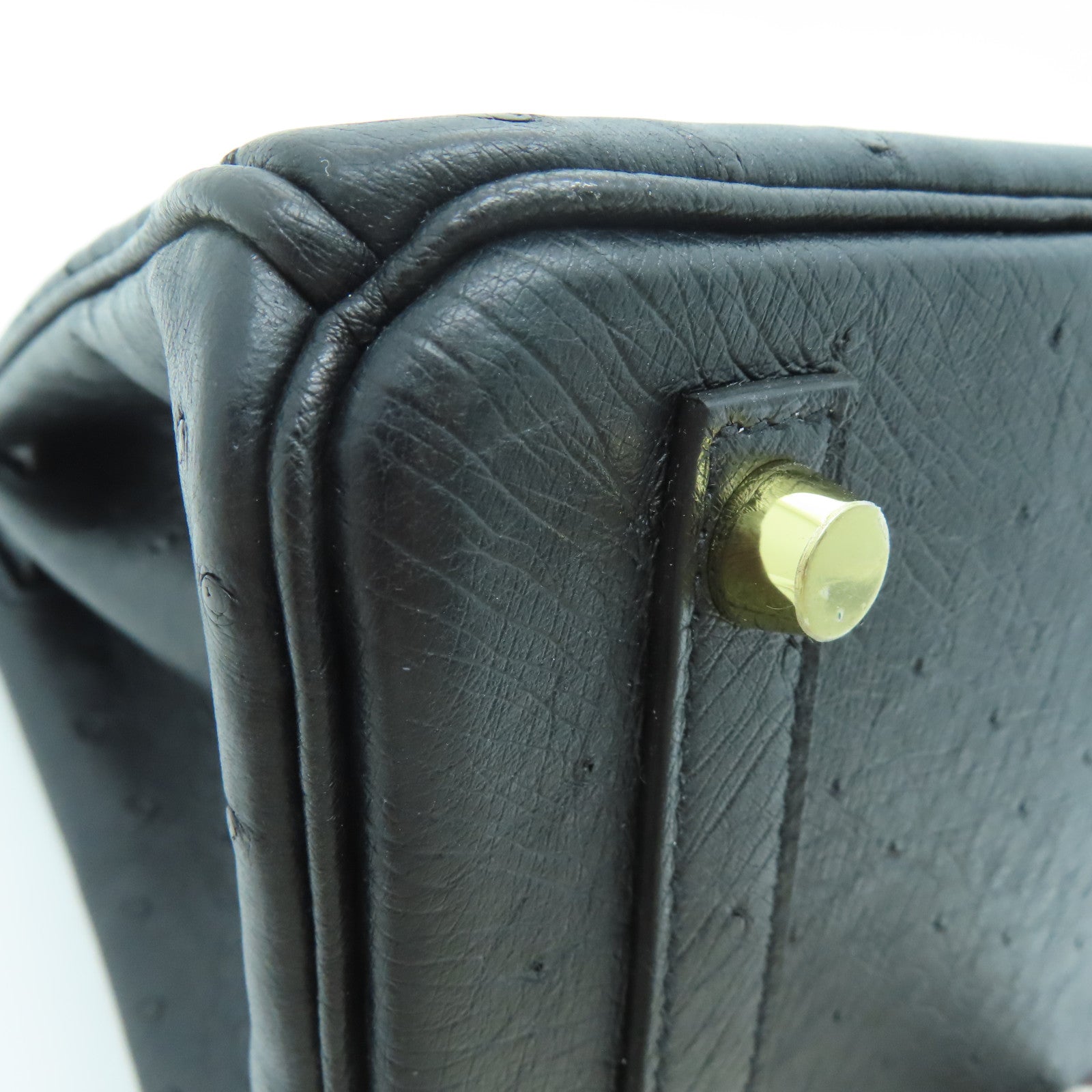 HERMES Ostrich皮革Birkin 25金扣手挽袋Noir/黑色