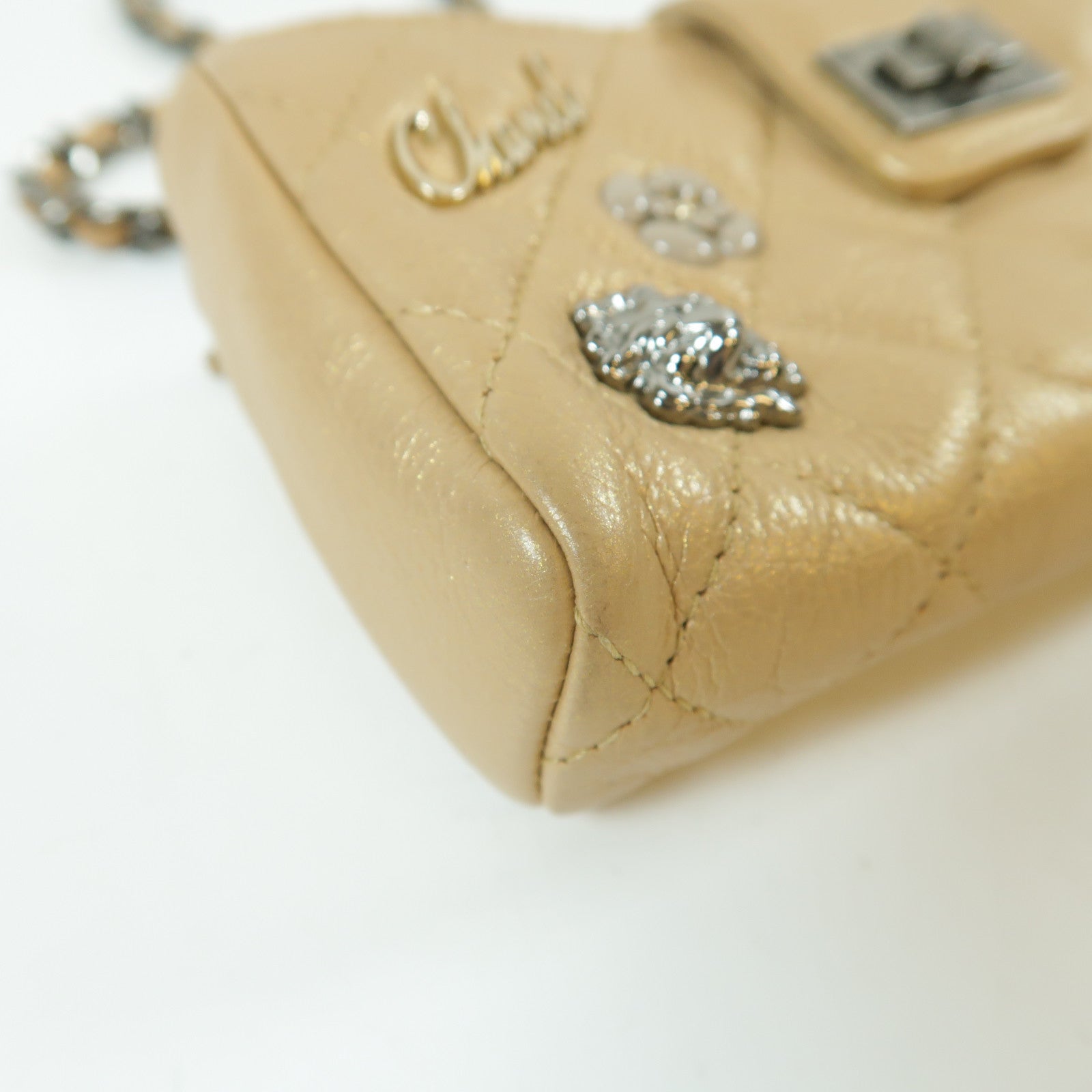 CHANEL 【激減優惠】菱格Caviar皮革Chain Shoulder銀扣鏈帶肩背袋金色