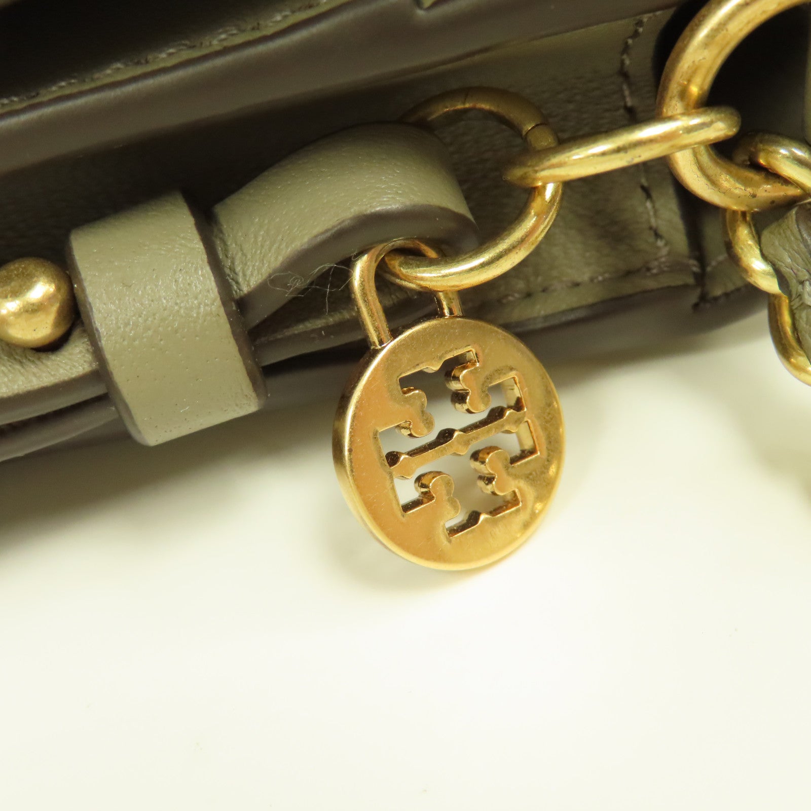 Tory Burch 牛皮皮革Chain Shoulder Bag金扣鏈帶肩背袋灰色