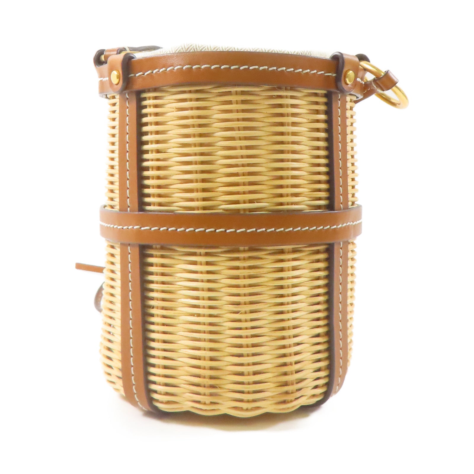 Tory Burch 藤料/皮革Miller Wicker Bucket Bag金扣肩背袋棕色