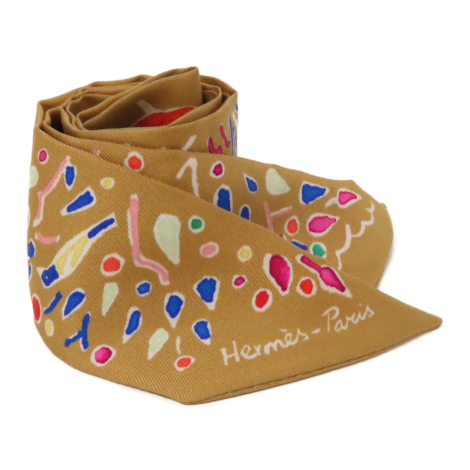 HERMES 【激減優惠】絲質Twilly絲巾金色