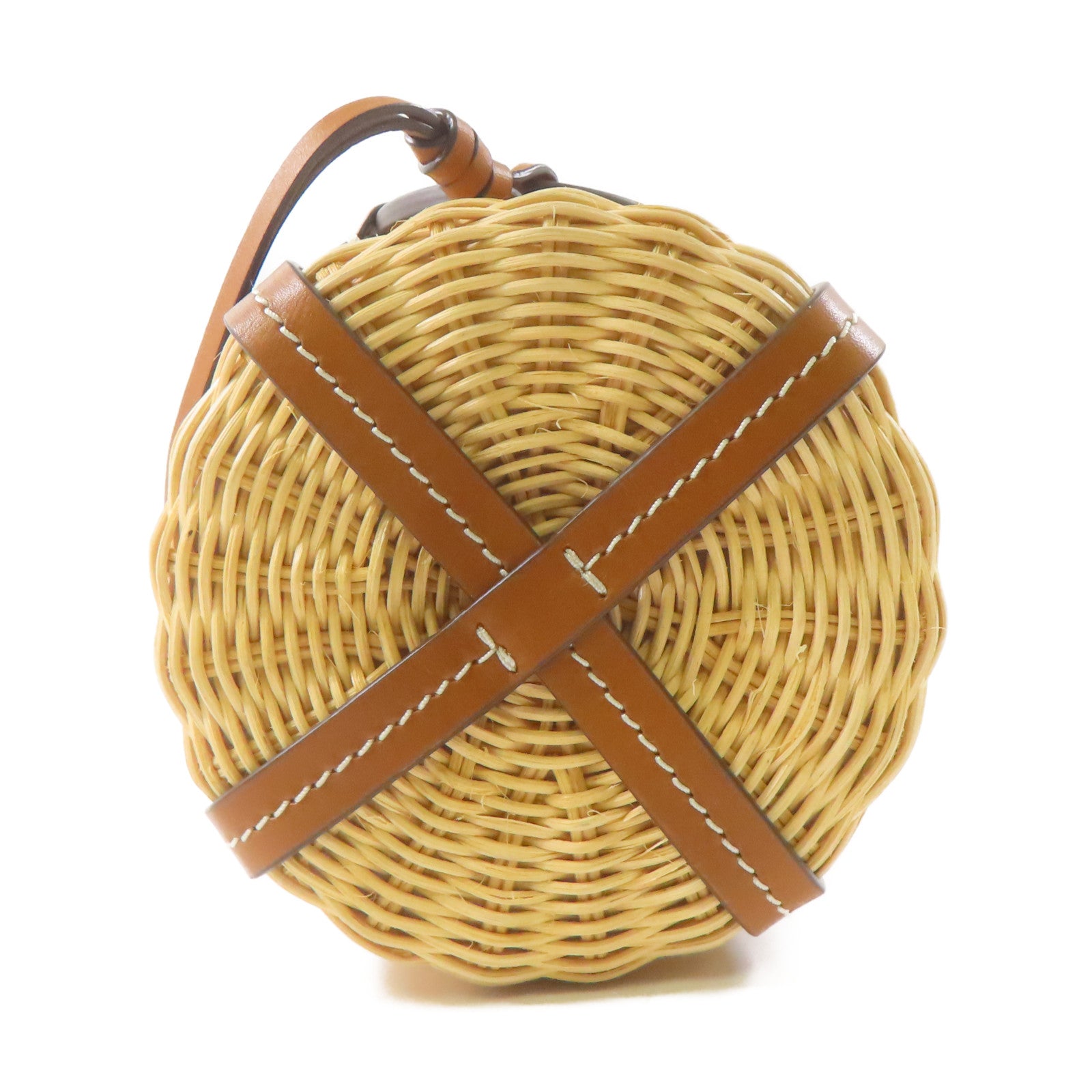 Tory Burch 藤料/皮革Miller Wicker Bucket Bag金扣肩背袋棕色