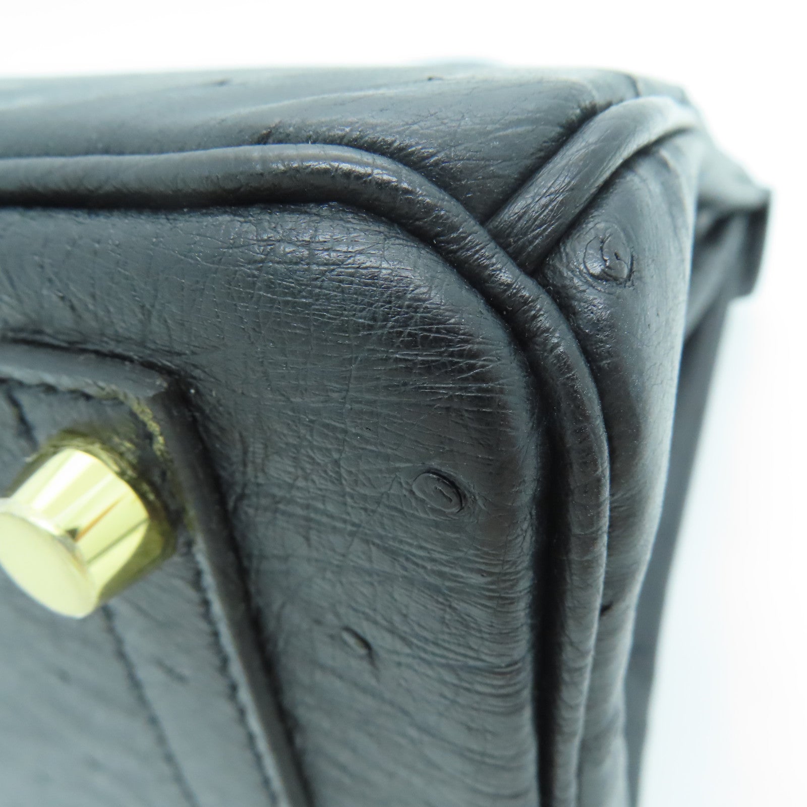HERMES Ostrich皮革Birkin 25金扣手挽袋Noir/黑色