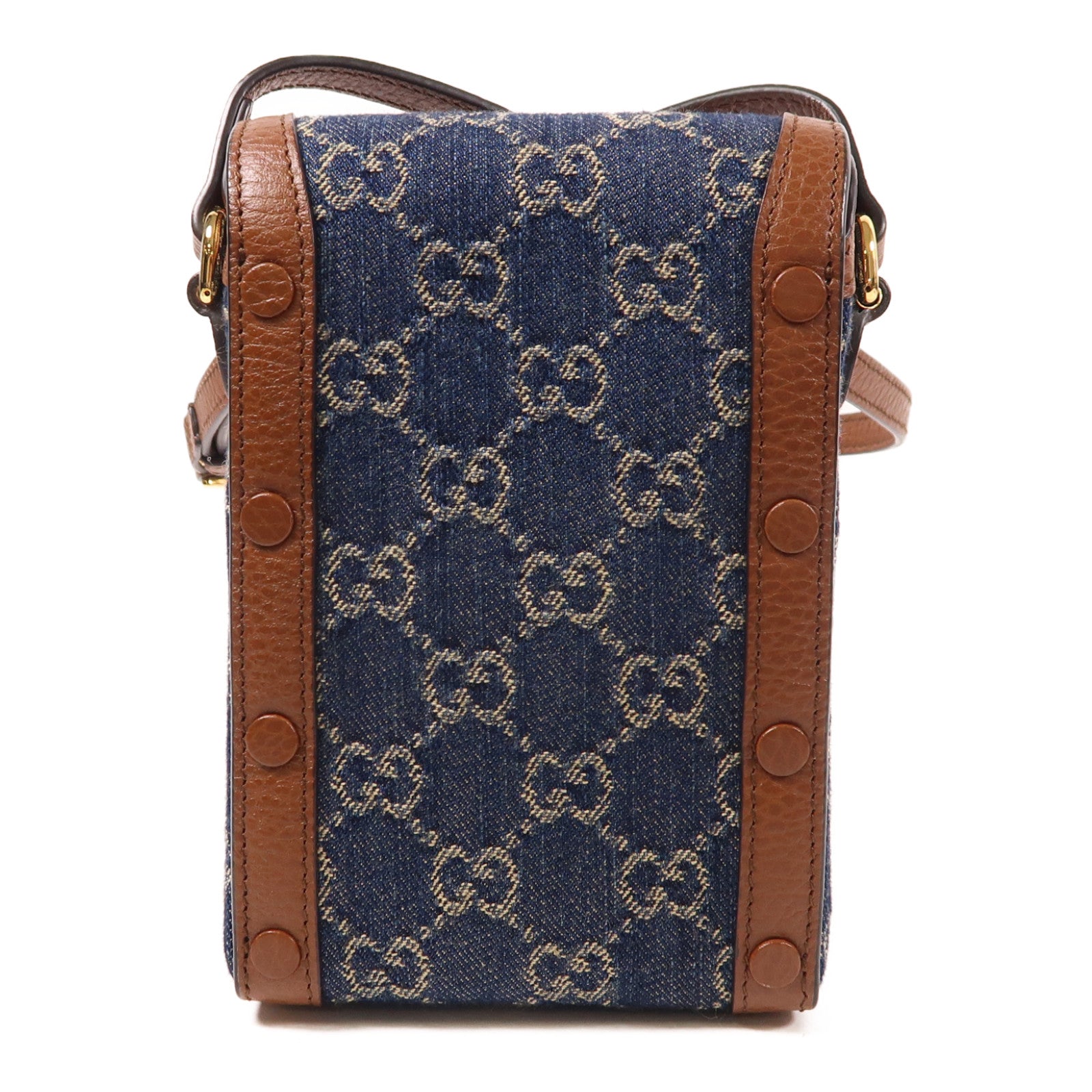 GUCCI 【激減優惠】牛仔布/皮革Superme Horsebit 1955金扣肩背袋藍色/棕色