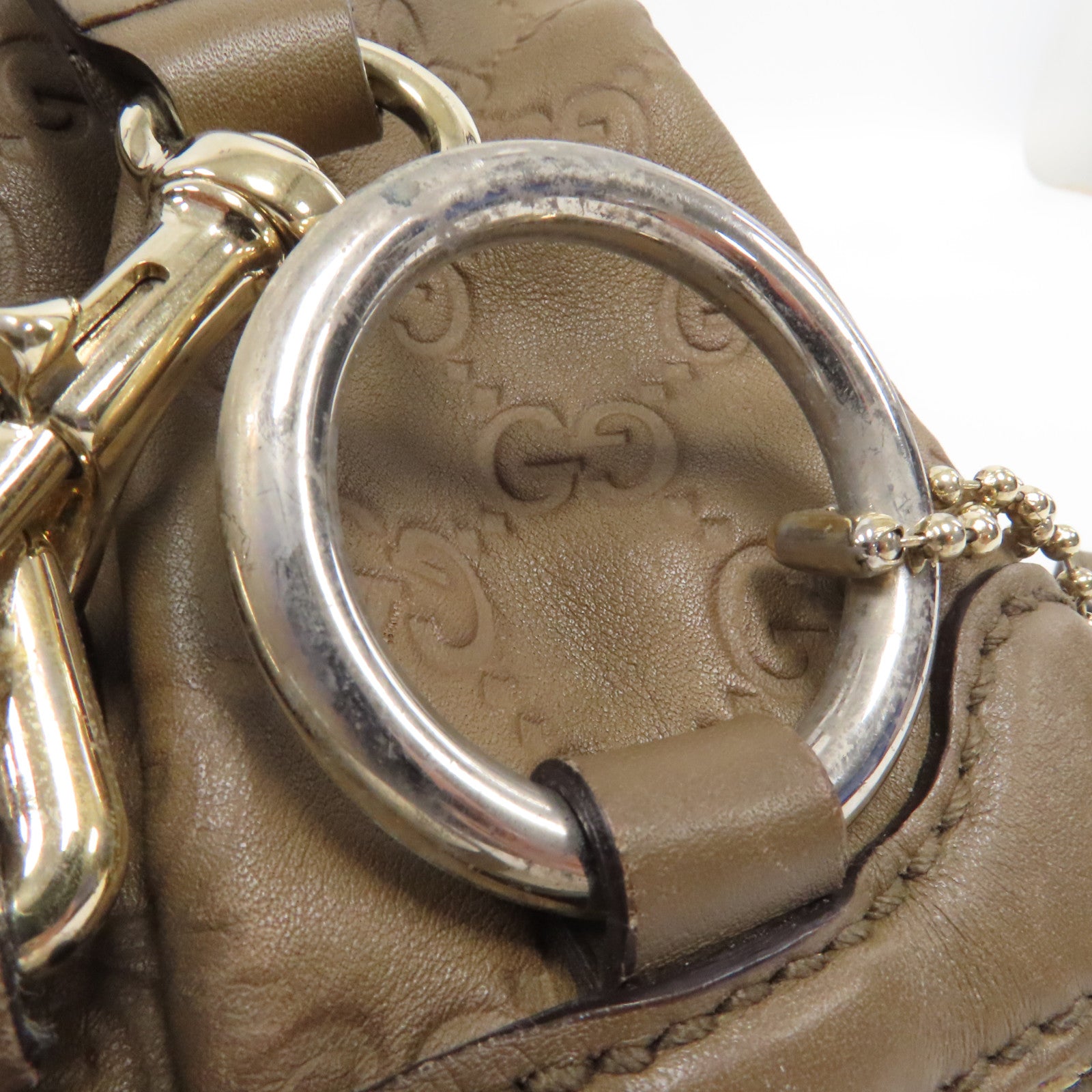 GUCCI 牛皮皮革2 Way Shoulder銀扣手挽肩背兩用袋啡色