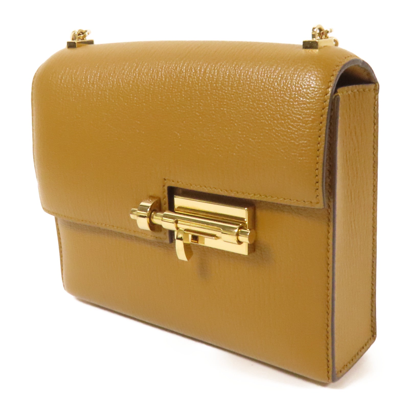 HERMES Chevre皮革Verrou Mini金扣鏈帶肩背袋Sesame