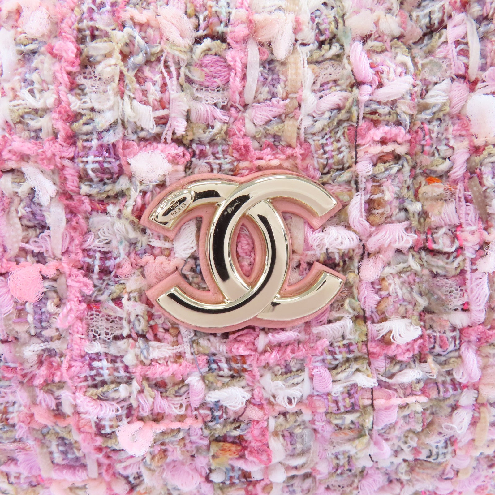 CHANEL 【激減優惠】軟呢Shoulder Bag金扣手挽肩背兩用袋粉紅色/白色