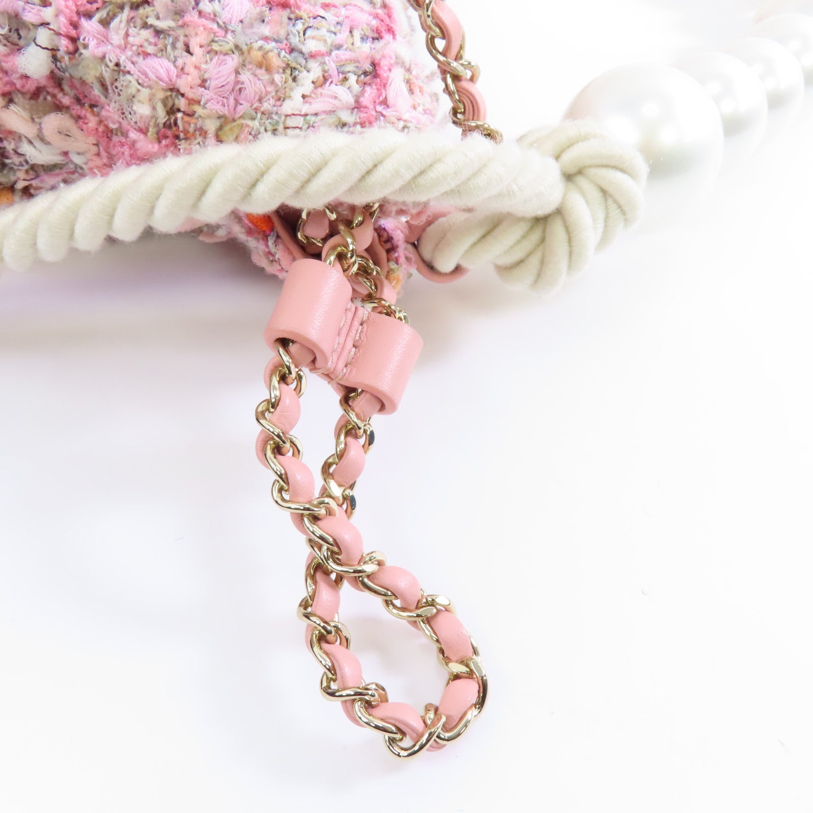 CHANEL 【激減優惠】軟呢Shoulder Bag金扣手挽肩背兩用袋粉紅色/白色