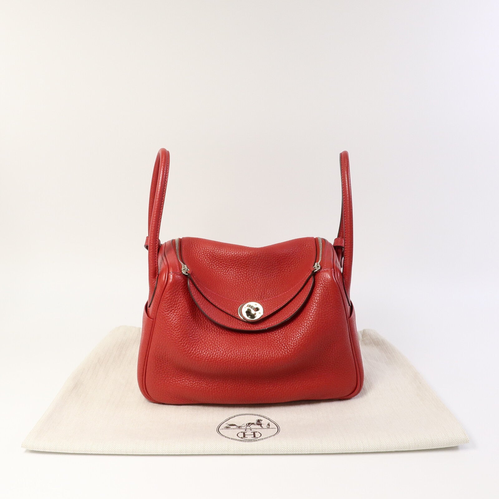 HERMES Clemence皮革Lindy 26手挽肩背兩用袋Rouge Garance