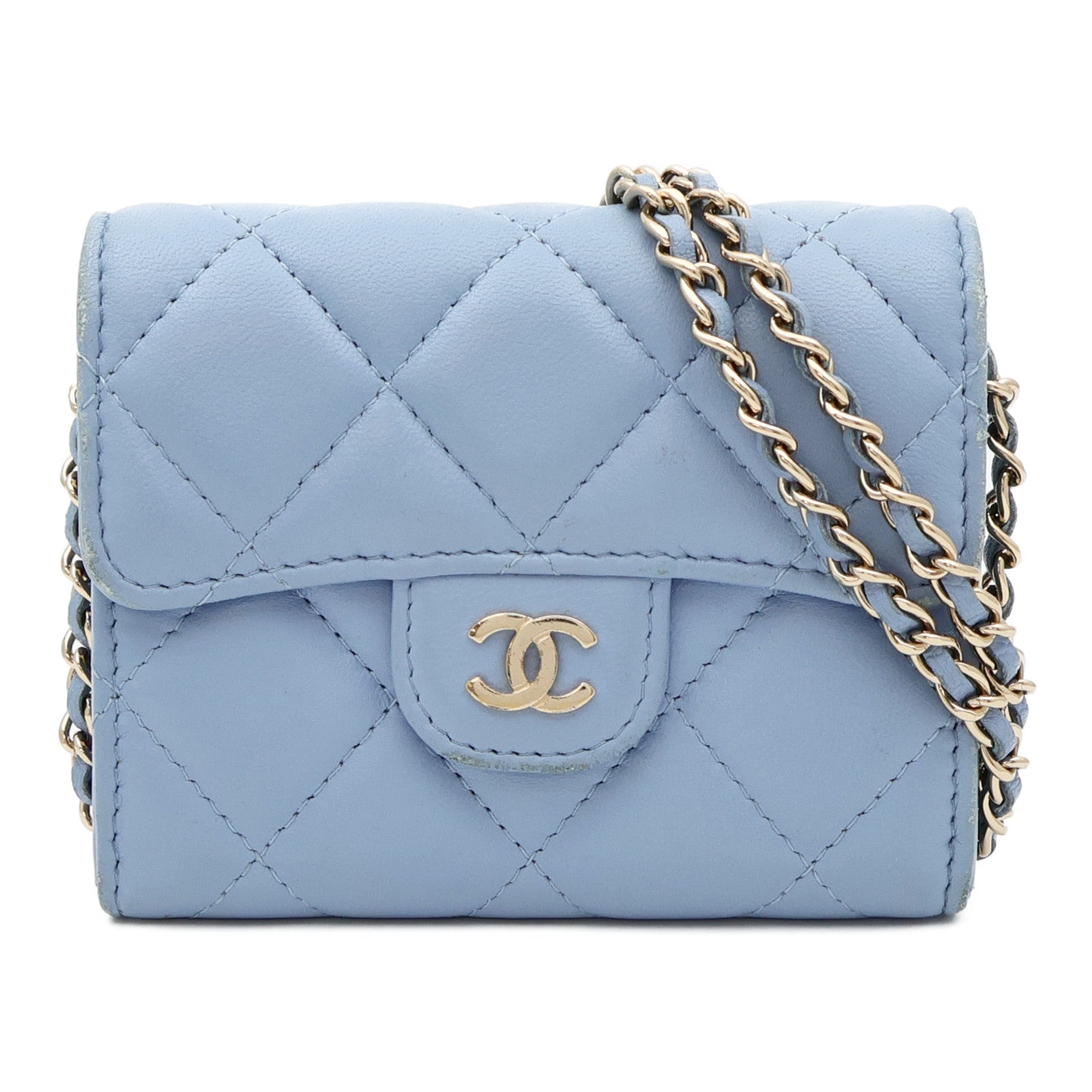 CHANEL 羊皮皮革Card Holder On Chain金扣鏈帶肩背袋