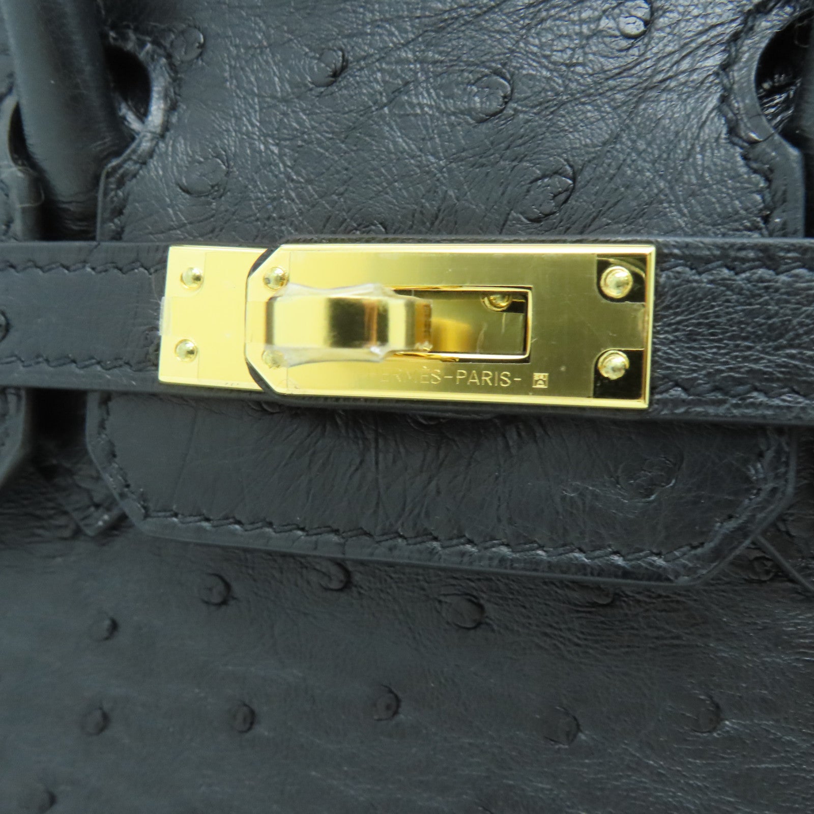 HERMES Ostrich皮革Birkin 25金扣手挽袋Noir/黑色