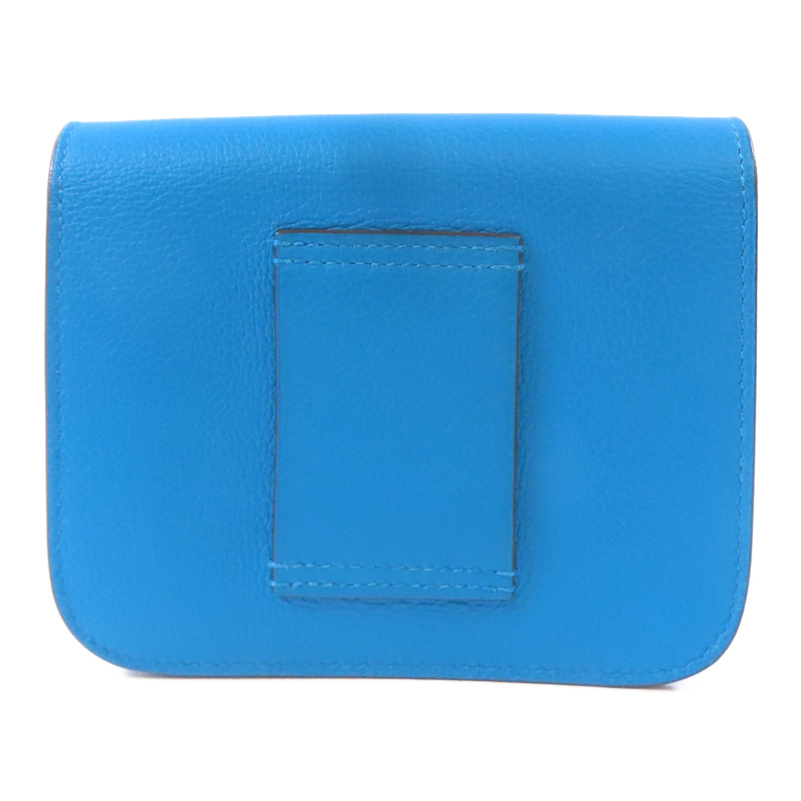 HERMES Evercolor皮革Constance Slim Wallet銀扣錢包Bleu Izmir/藍色