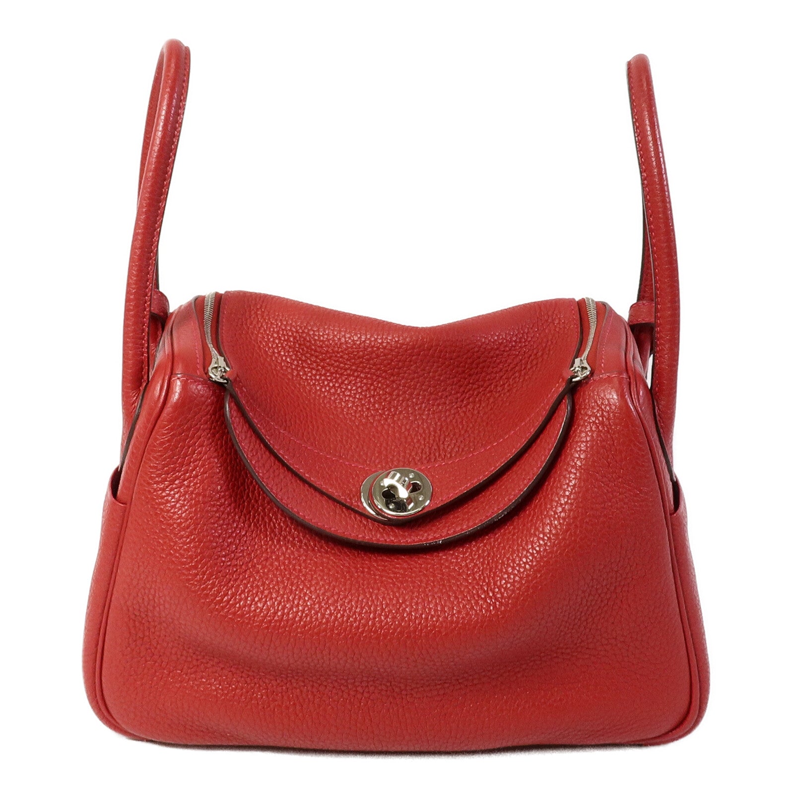 HERMES Clemence皮革Lindy 26手挽肩背兩用袋Rouge Garance