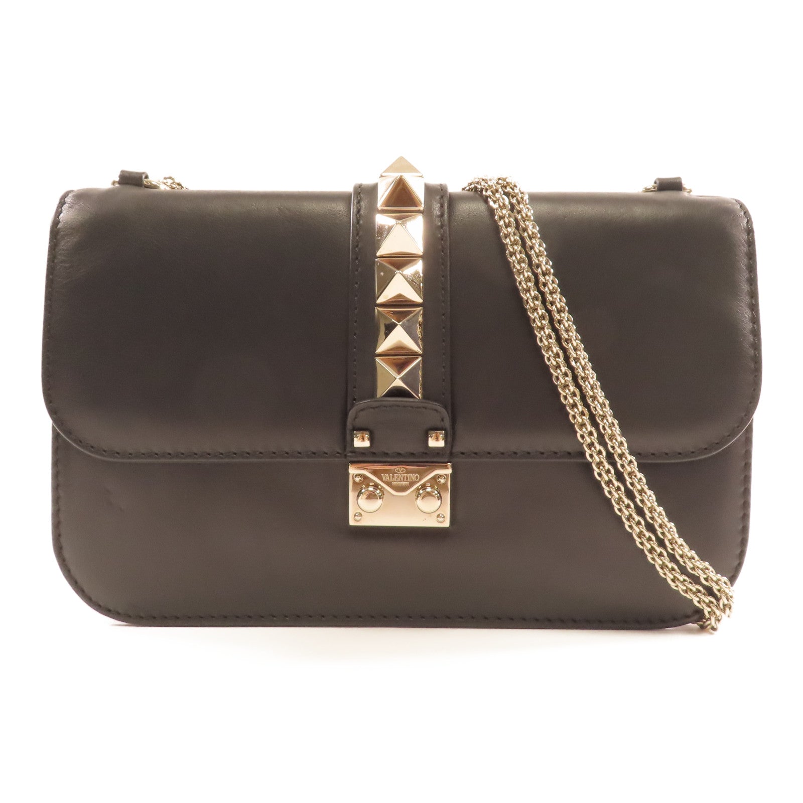 Valentino 牛皮皮革Shoulder Bag金扣肩背袋黑色