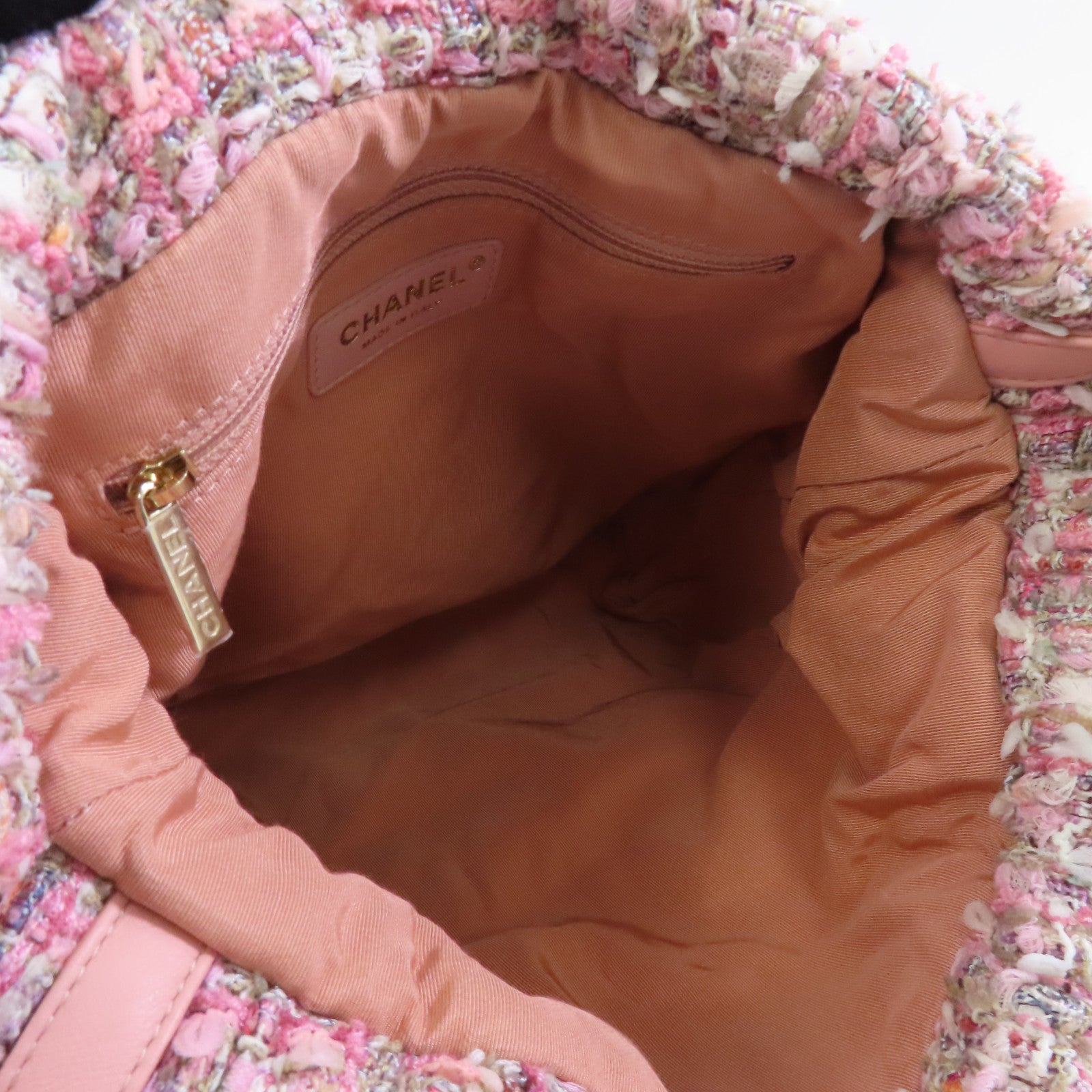 CHANEL 【激減優惠】軟呢Shoulder Bag金扣手挽肩背兩用袋粉紅色/白色