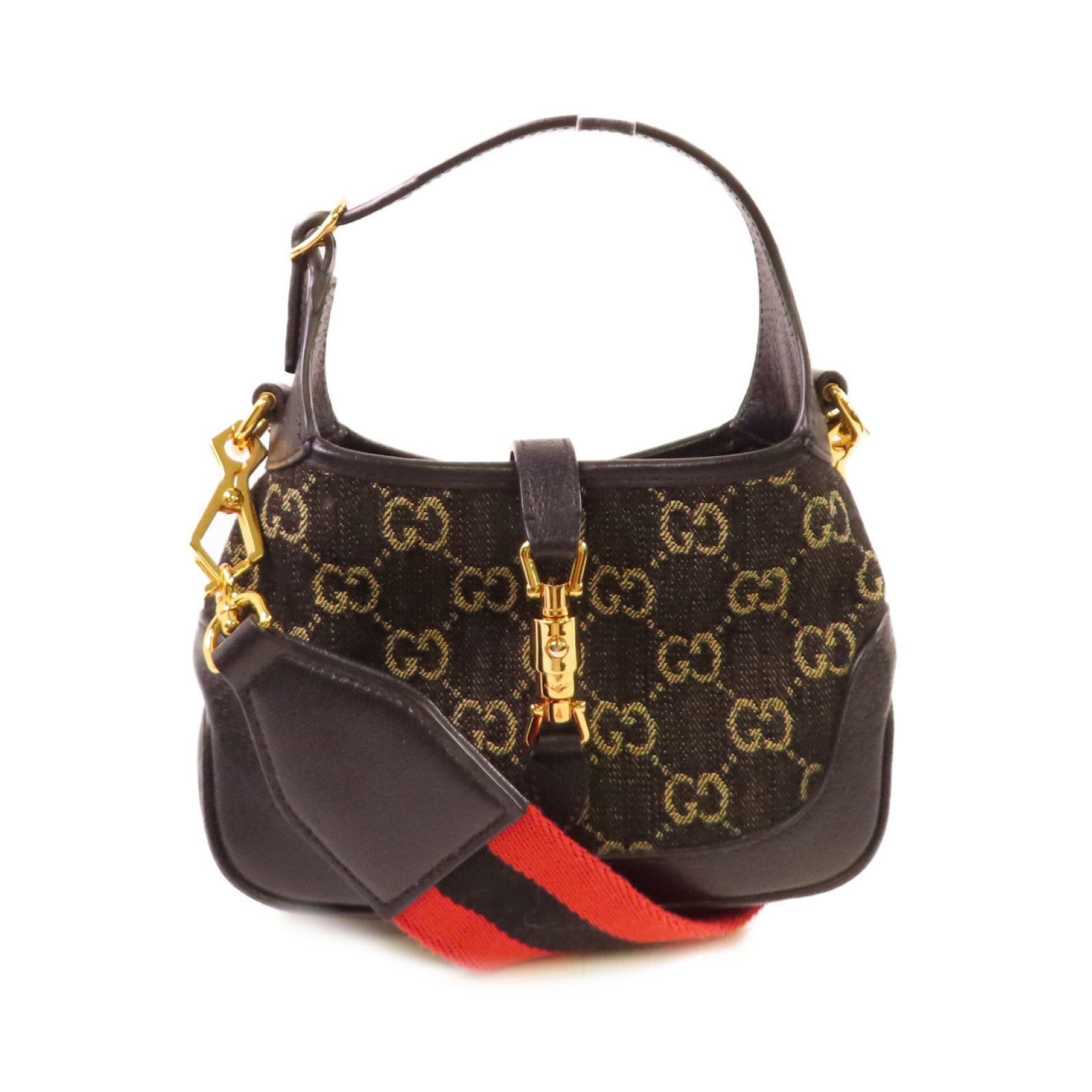 GUCCI GG帆布Jackie 1961 Mini 2Way Shoulder Bag金扣手挽肩背兩用袋黑色