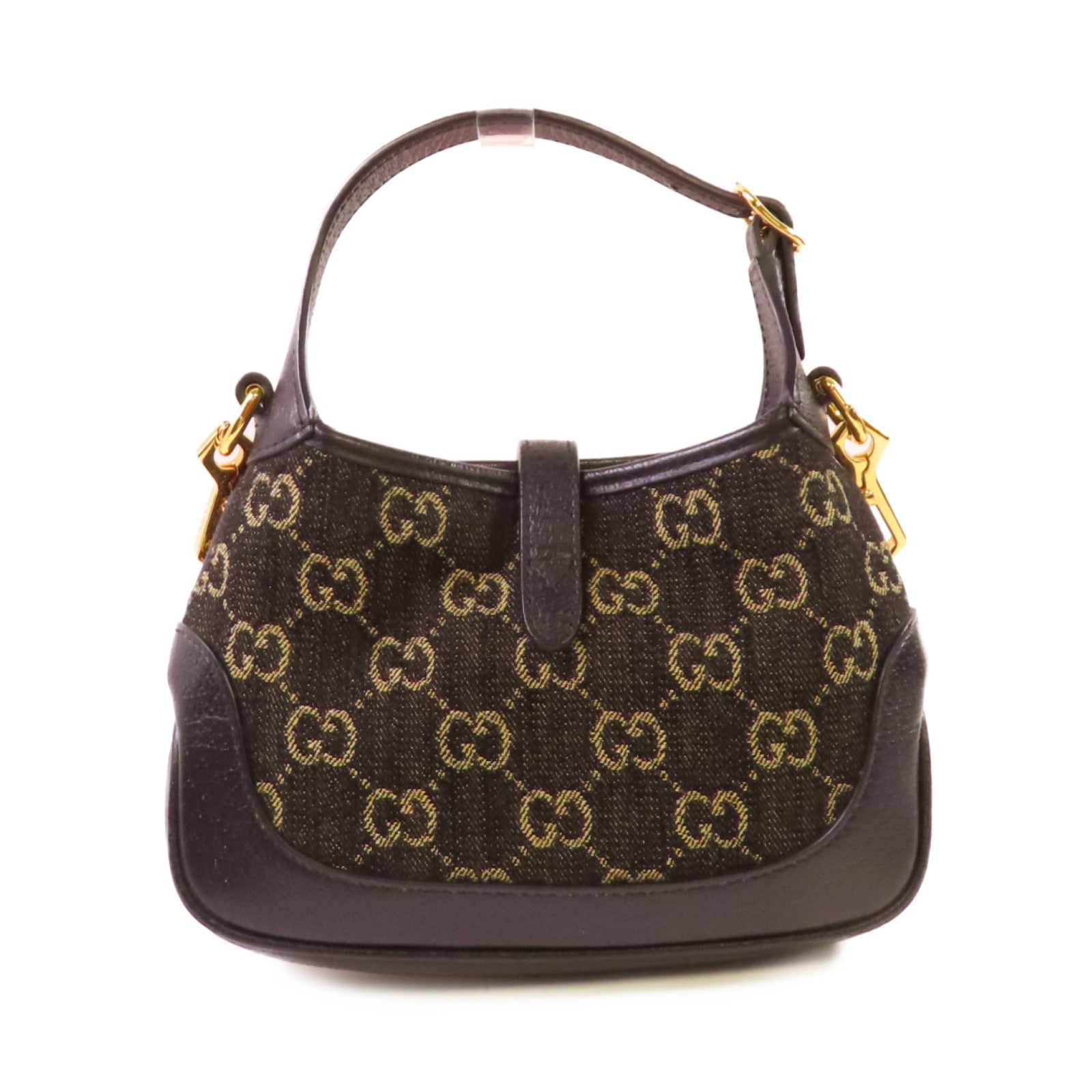 GUCCI GG帆布Jackie 1961 Mini 2Way Shoulder Bag金扣手挽肩背兩用袋黑色