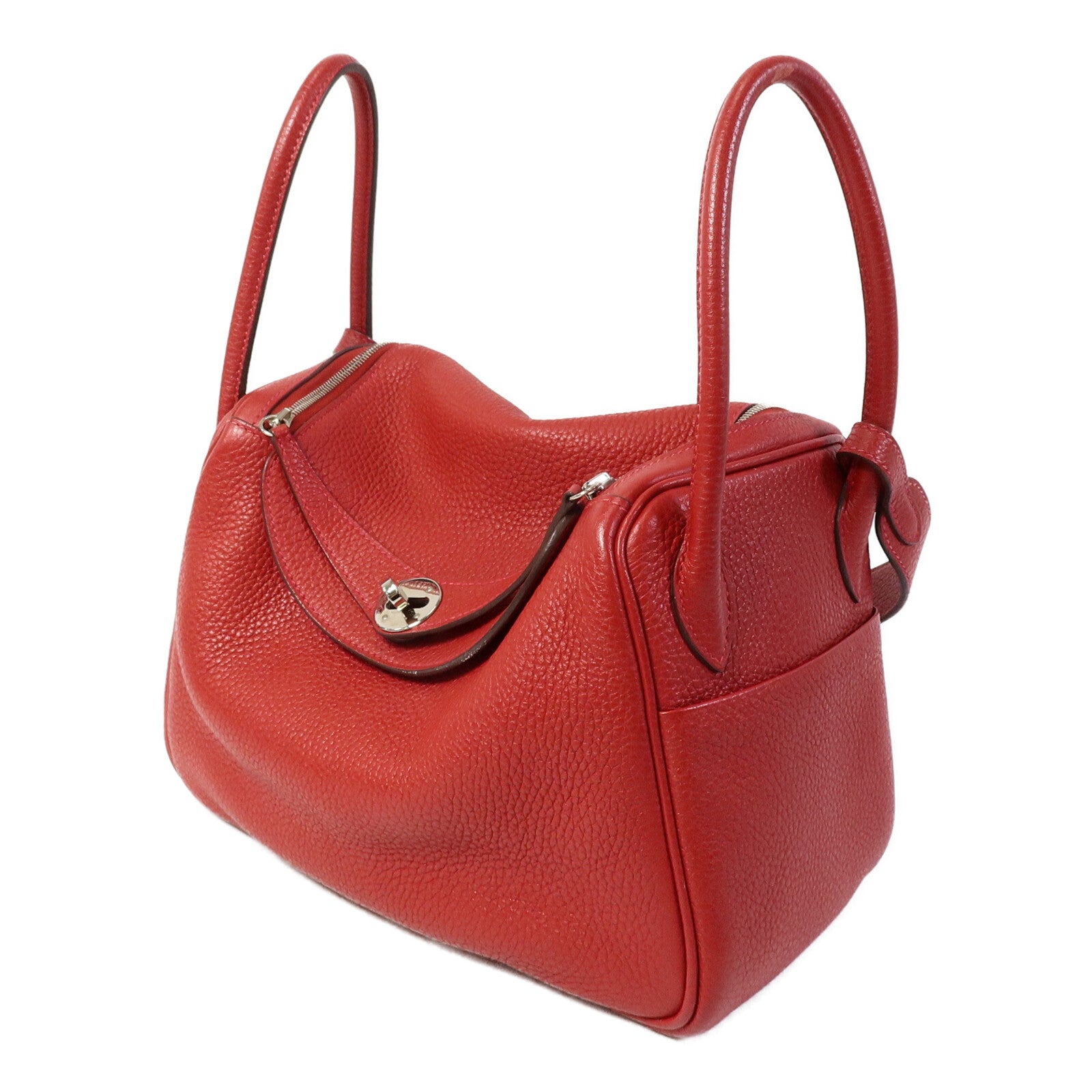 HERMES Clemence皮革Lindy 26手挽肩背兩用袋Rouge Garance