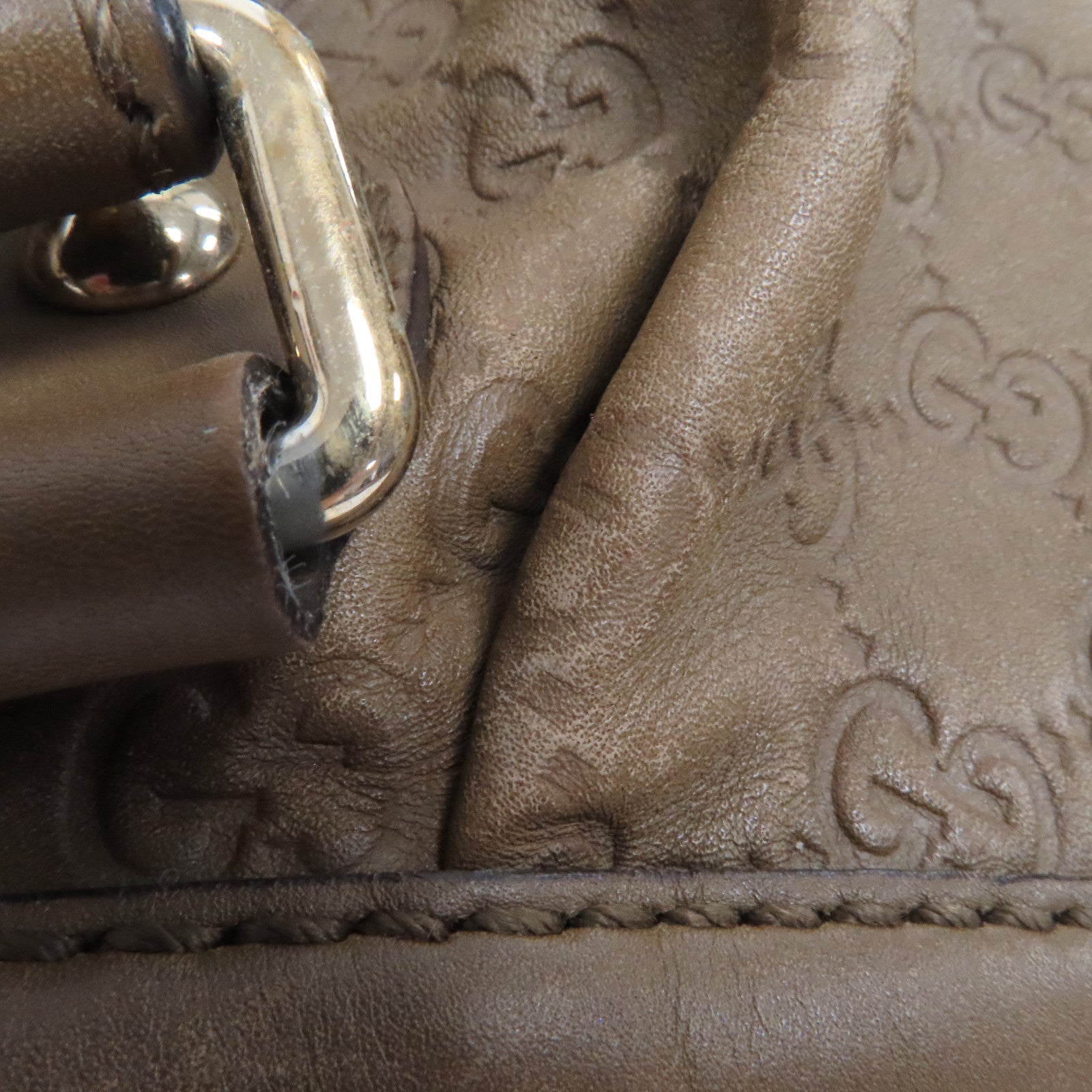 GUCCI 牛皮皮革2 Way Shoulder銀扣手挽肩背兩用袋啡色