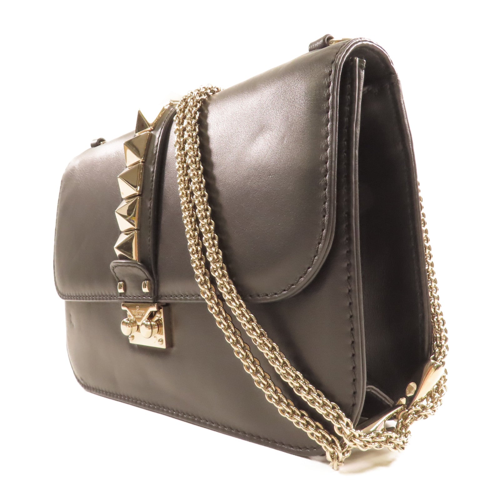 Valentino 牛皮皮革Shoulder Bag金扣肩背袋黑色