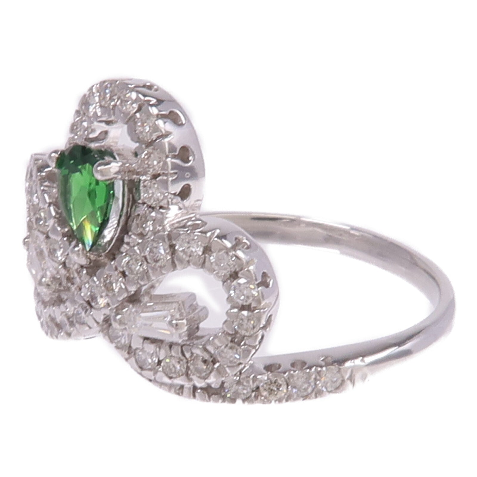 JEWELRY 18K白金Green Garnet Diamond Ring綠色石榴石/鑽石戒指US#6.5