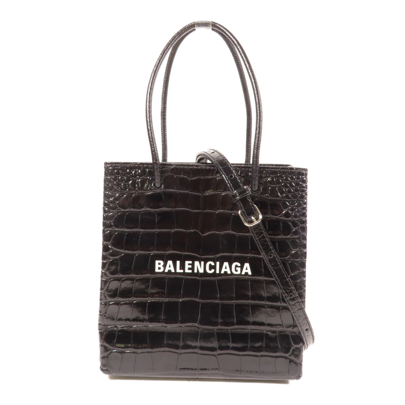 BALENCIAGA 牛皮皮革XXS Tote Bag銀扣手挽肩背兩用袋黑色