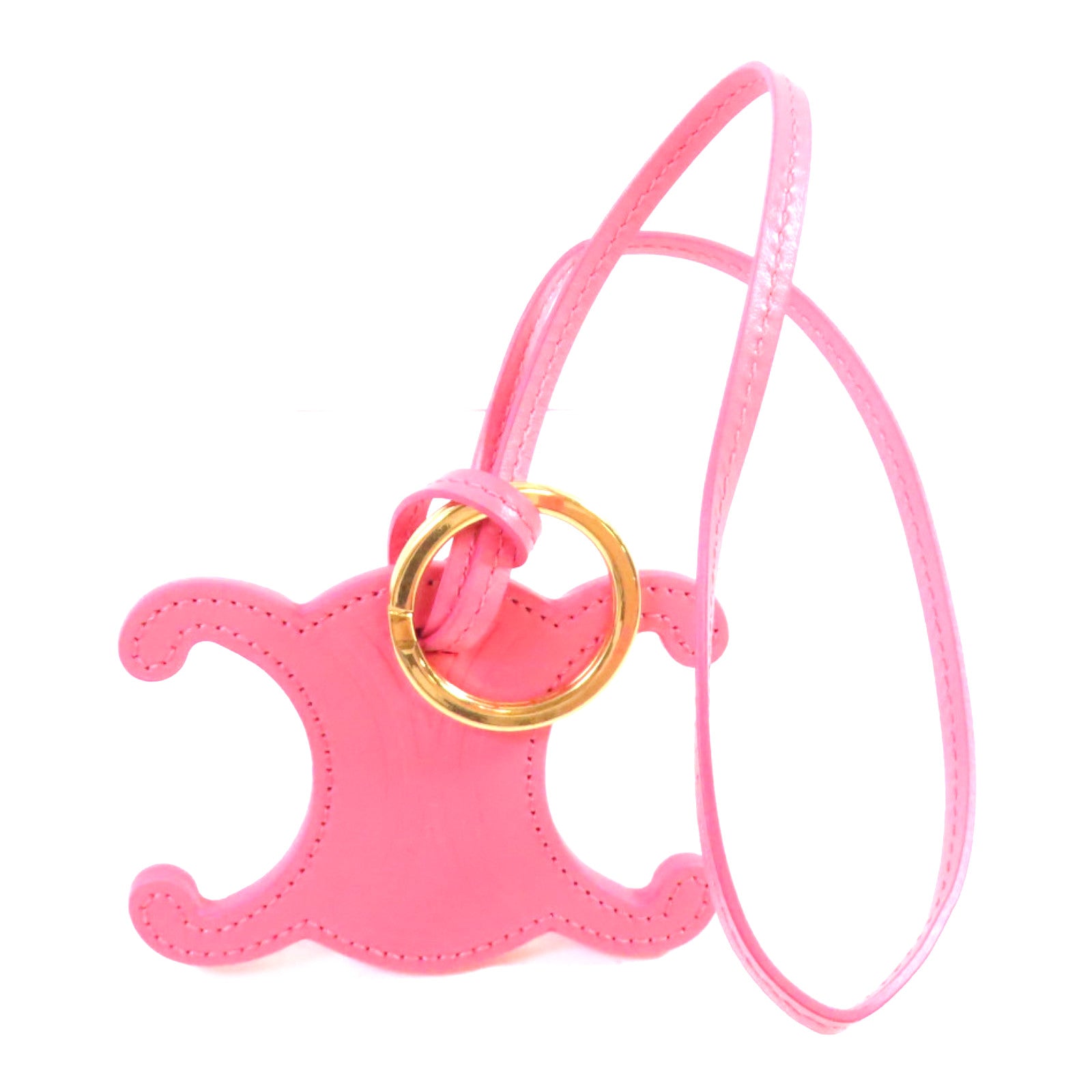 CELINE 牛皮皮革Triomphe Keyring Charm金扣掛飾粉紅色