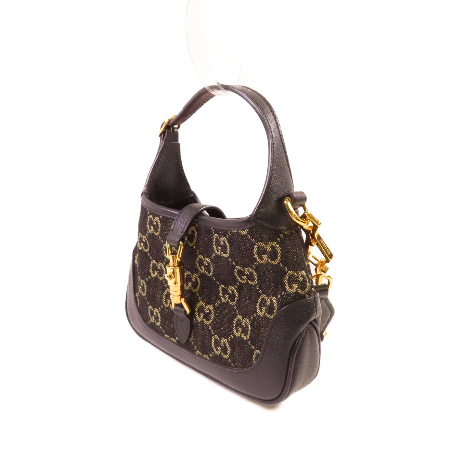 GUCCI GG帆布Jackie 1961 Mini 2Way Shoulder Bag金扣手挽肩背兩用袋黑色