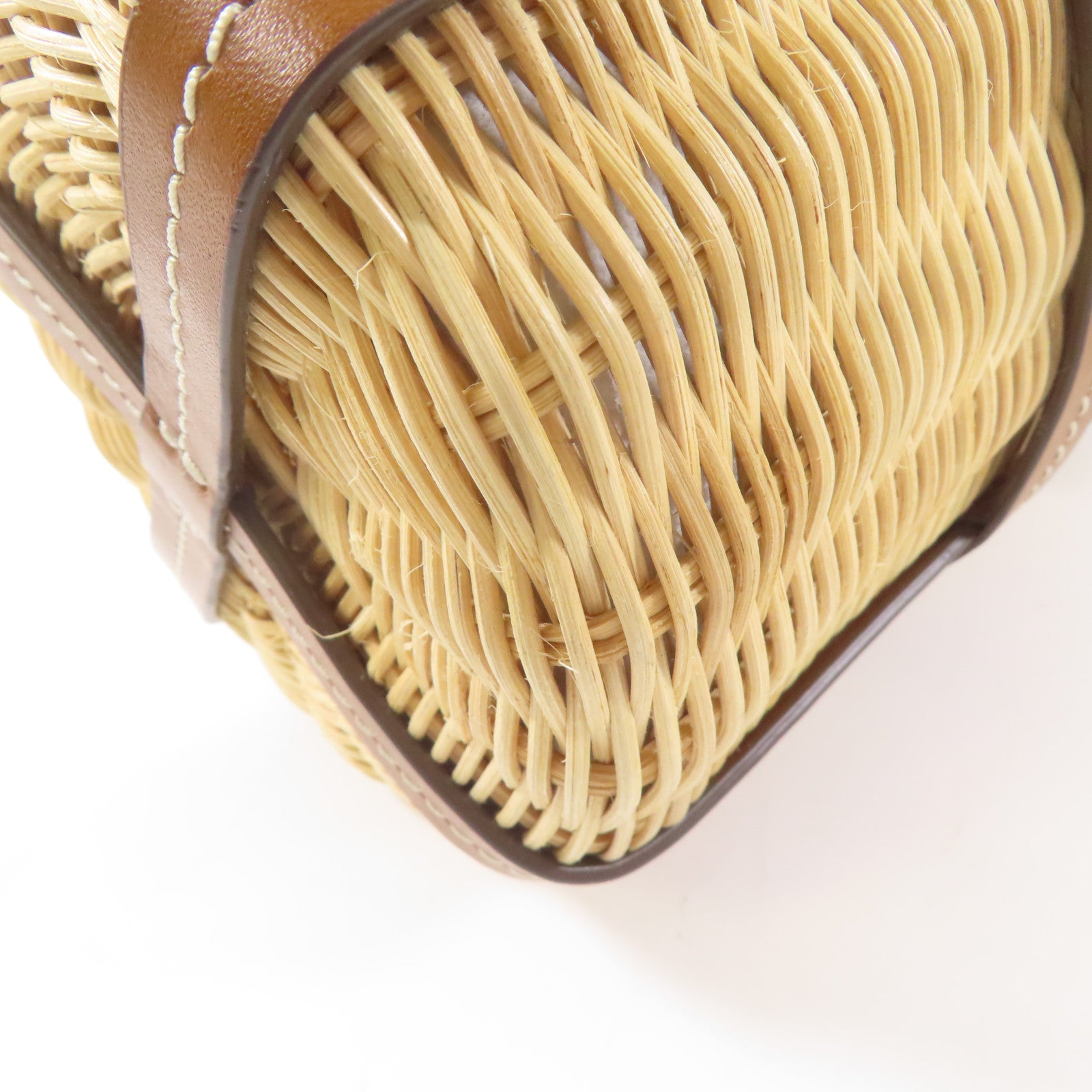 Tory Burch 藤料/皮革Miller Wicker Bucket Bag金扣肩背袋棕色