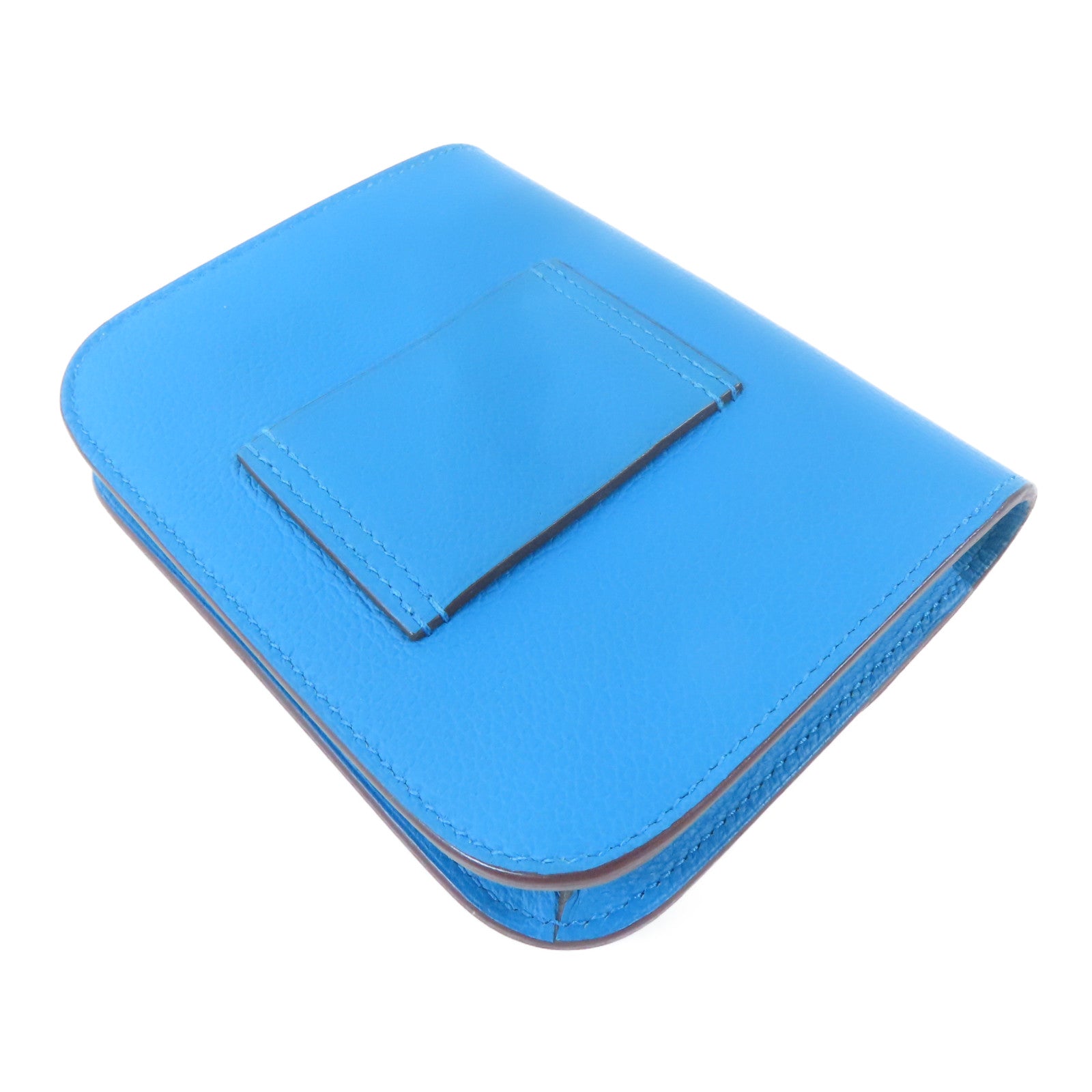 HERMES Evercolor皮革Constance Slim Wallet銀扣錢包Bleu Izmir/藍色