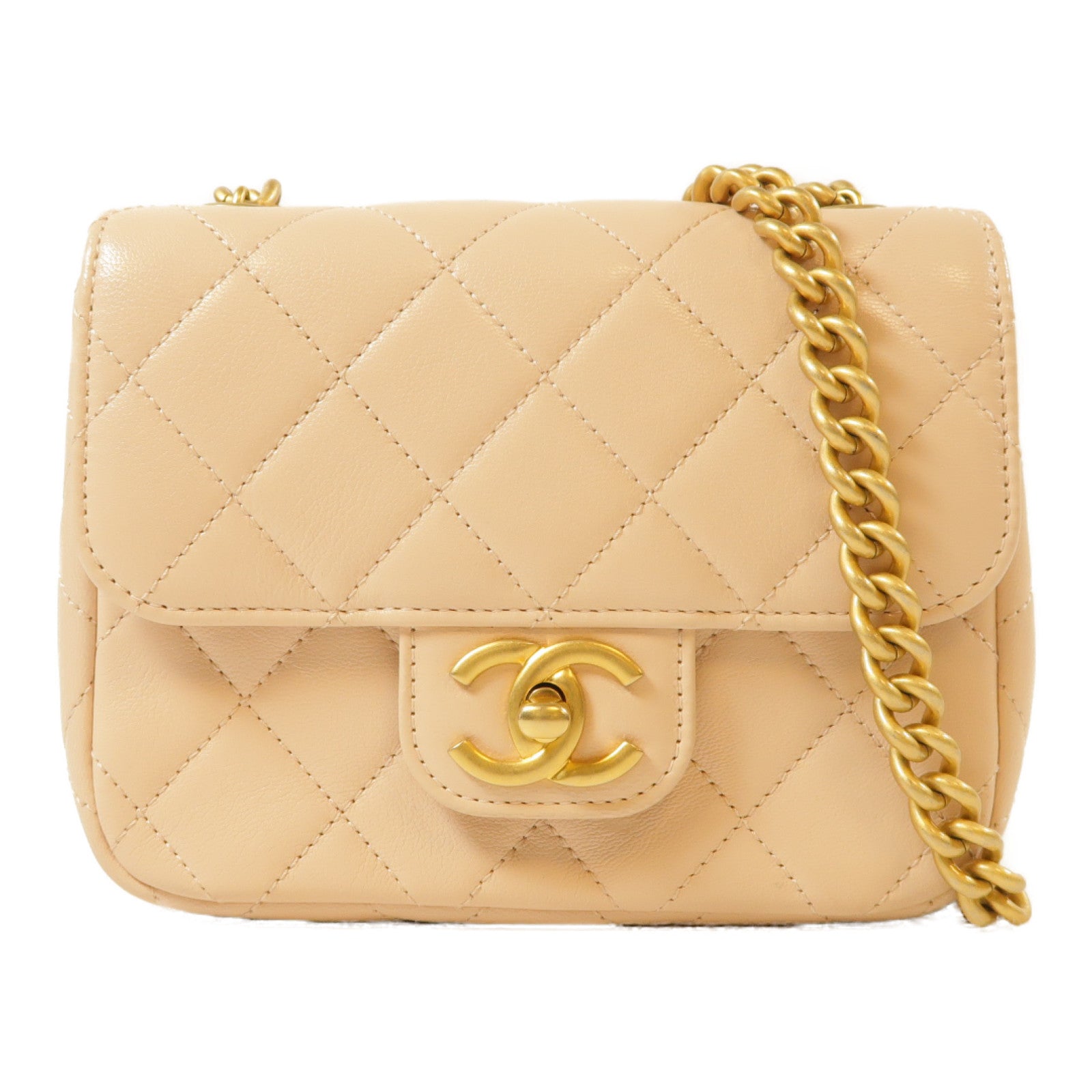 CHANEL 菱格牛皮皮革Mini Flap Bag金扣鏈帶肩背袋粉紅色