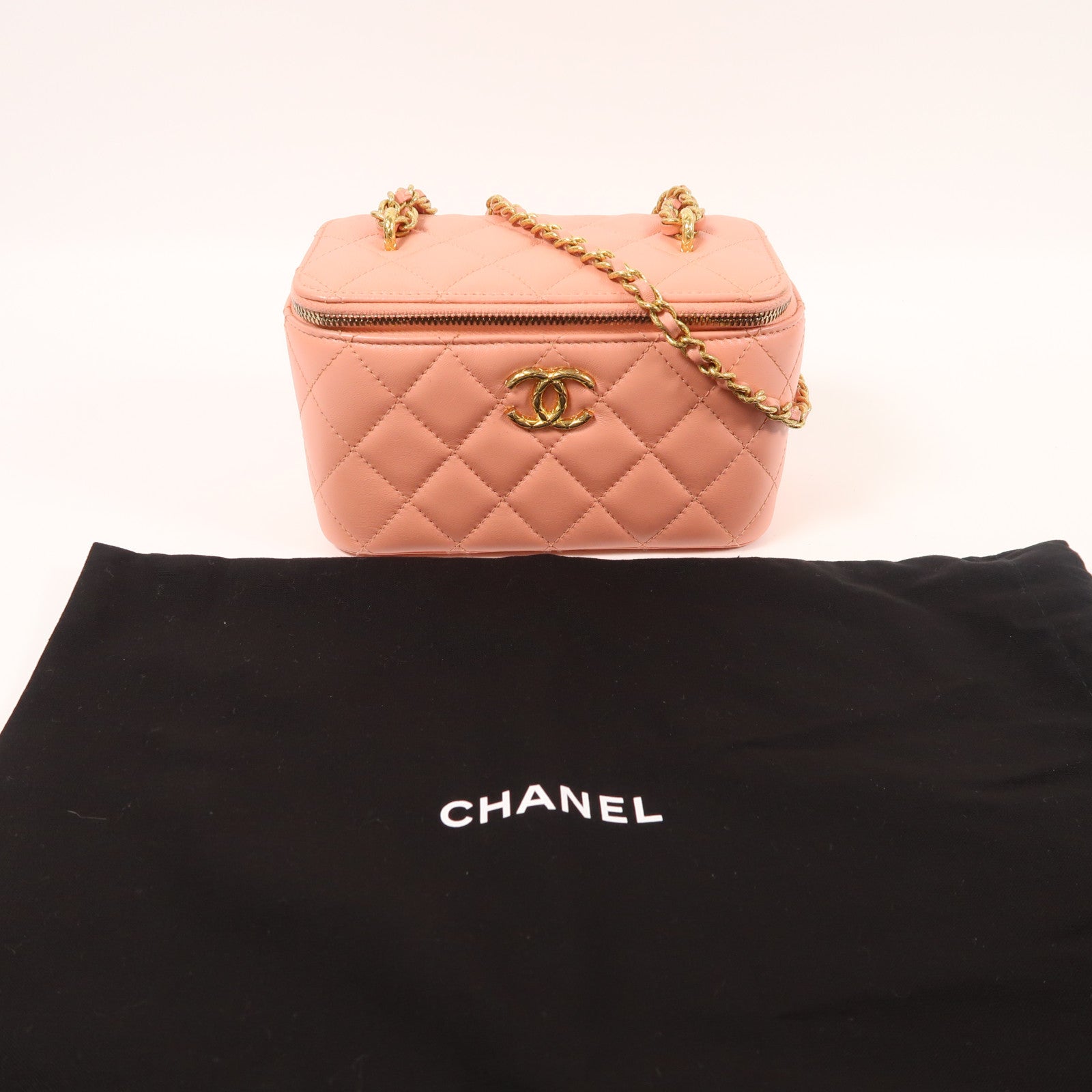 CHANEL 羊皮皮革Vanity Case金扣鏈帶肩背袋