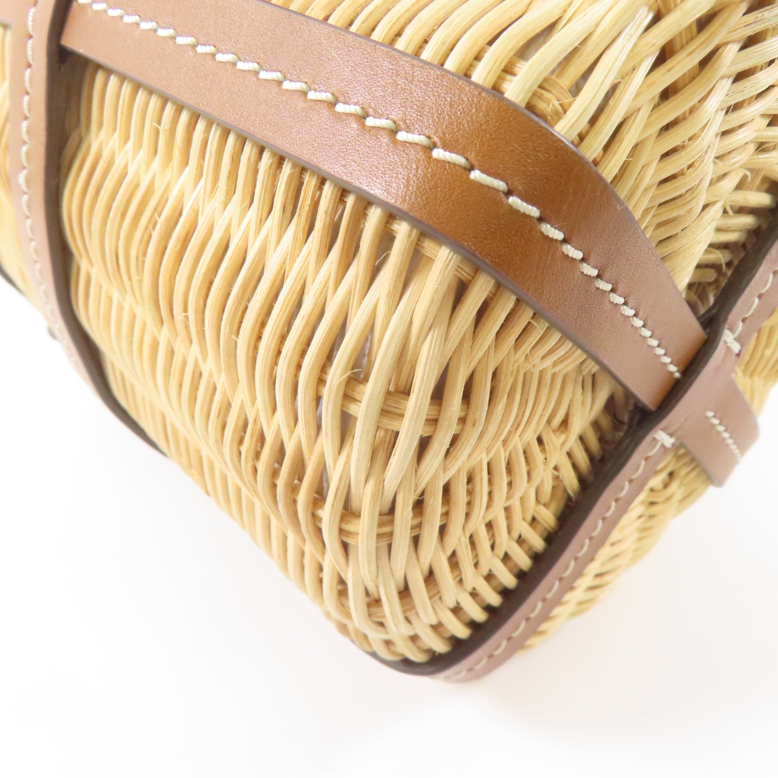 Tory Burch 藤料/皮革Miller Wicker Bucket Bag金扣肩背袋棕色