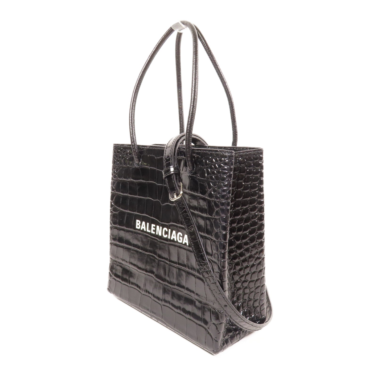 BALENCIAGA 牛皮皮革XXS Tote Bag銀扣手挽肩背兩用袋黑色