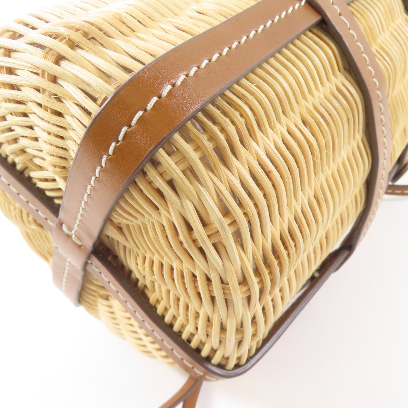 Tory Burch 藤料/皮革Miller Wicker Bucket Bag金扣肩背袋棕色