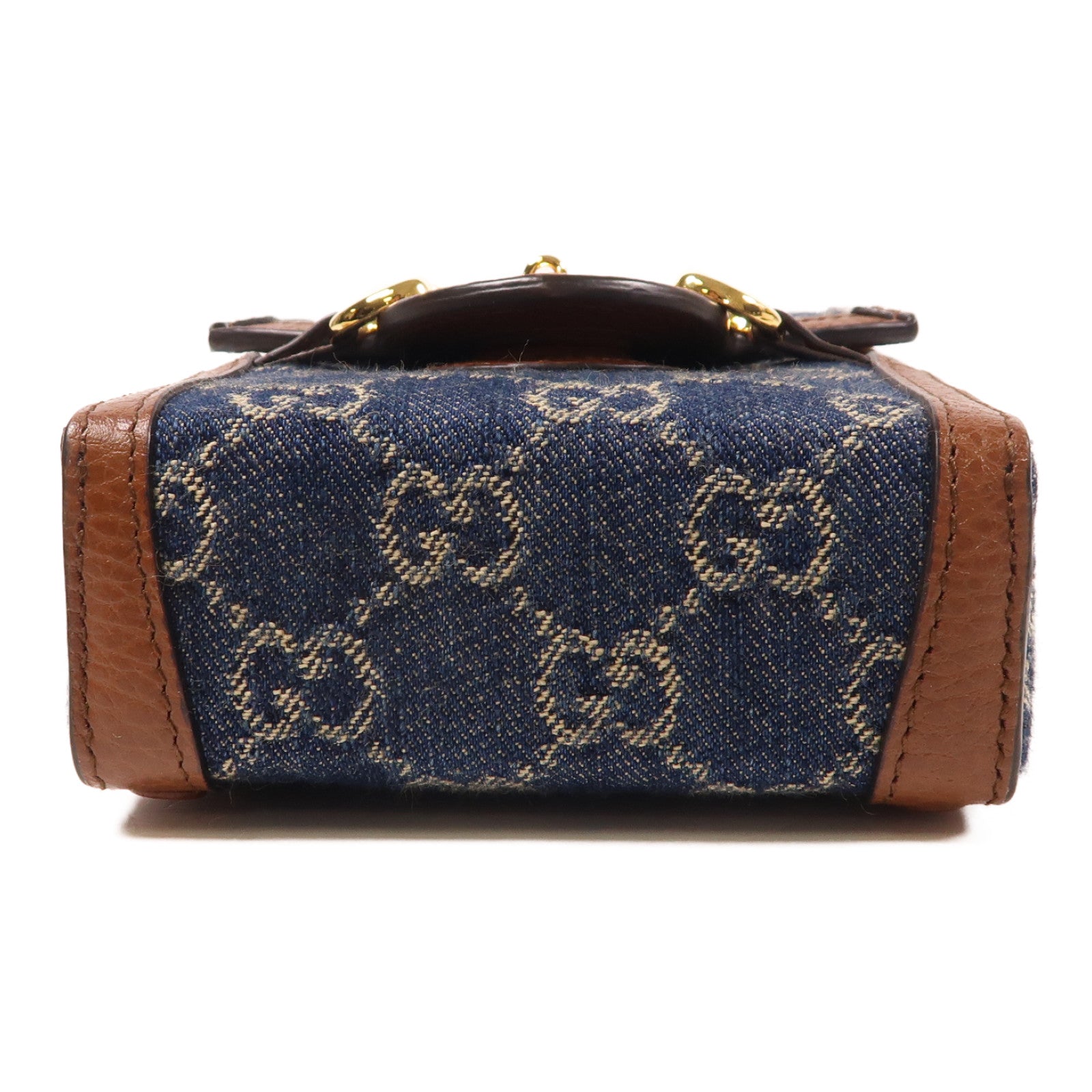 GUCCI 【激減優惠】牛仔布/皮革Superme Horsebit 1955金扣肩背袋藍色/棕色